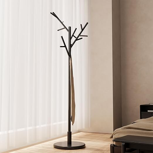 Freestanding Wood Coat Rack with 12 Hooks