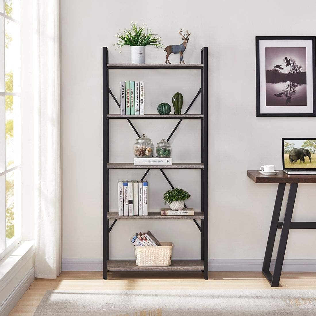 5-Tier Industrial Etagere Bookcase with Metal Frame