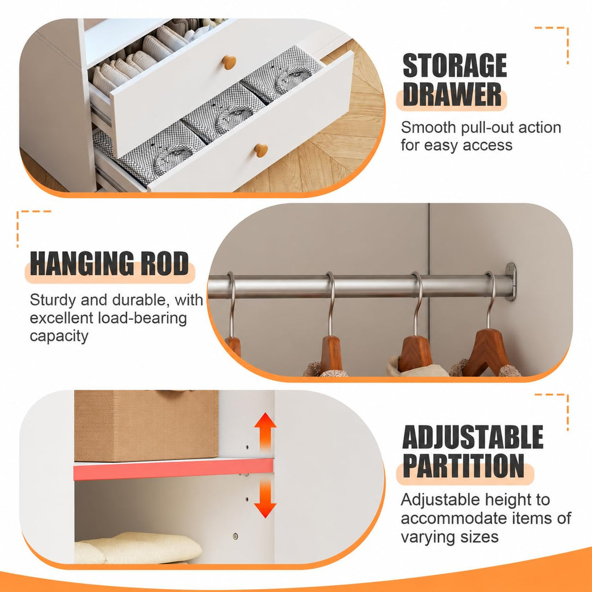 SDMY Armoire Wardrobe Closet with Mirror and LED Lights,71" Freestanding Armoire with 3 Doors,2 Drawers, Hanging Rod, Adjustable Shelves, Large Wooden Clothes Storage Cabinet for Bedroom, White