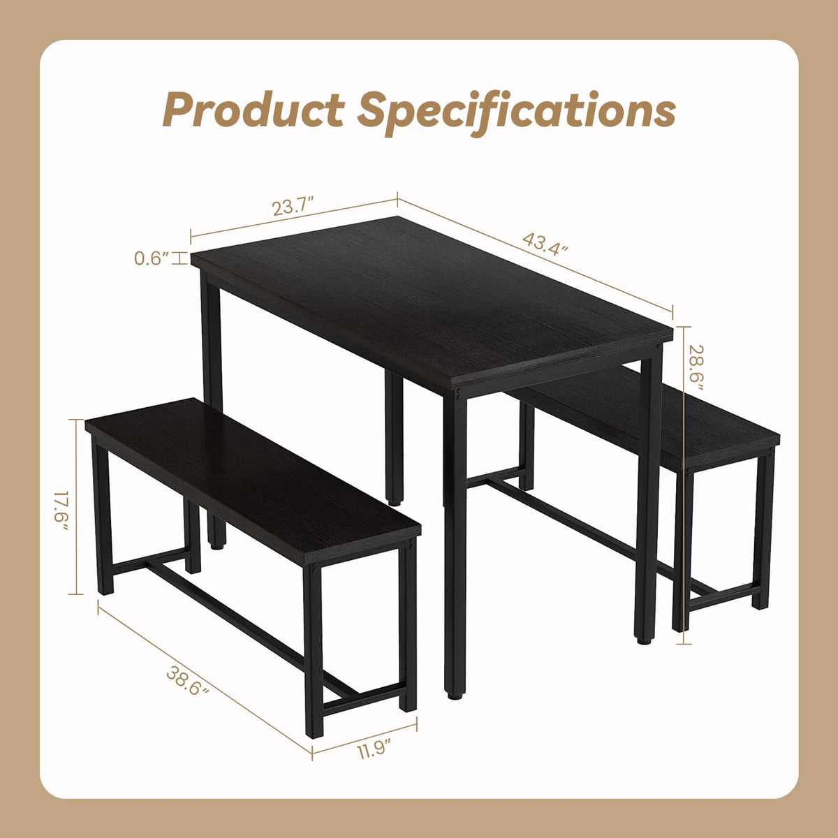 Dining Table Set with 2 Benches