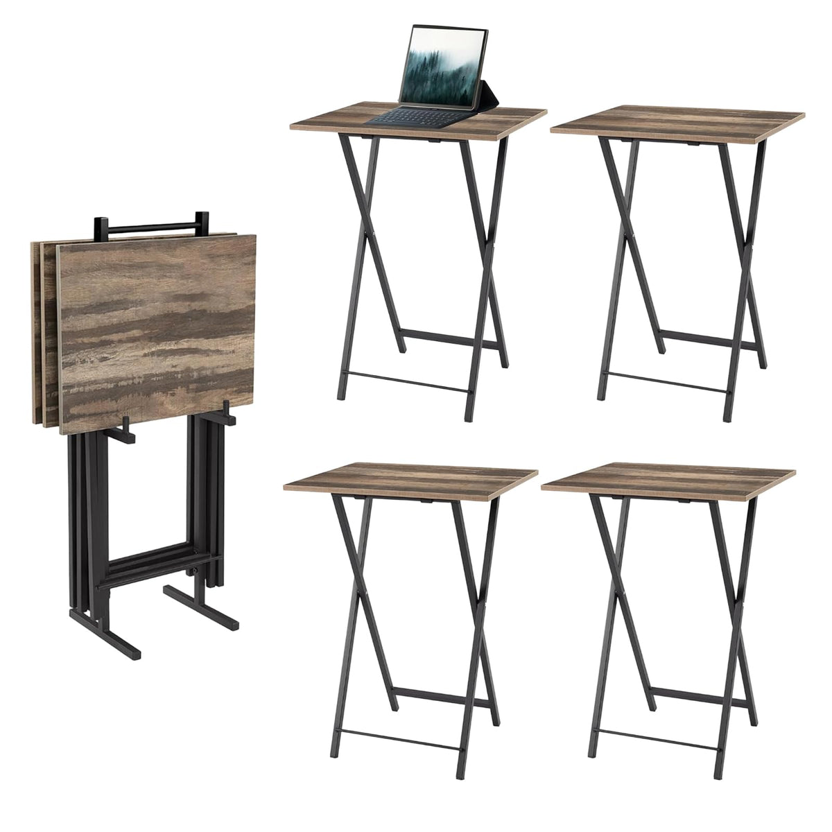 Set of 4 Foldable TV Trays Snack Tray Table Sofa Side Table Small Space