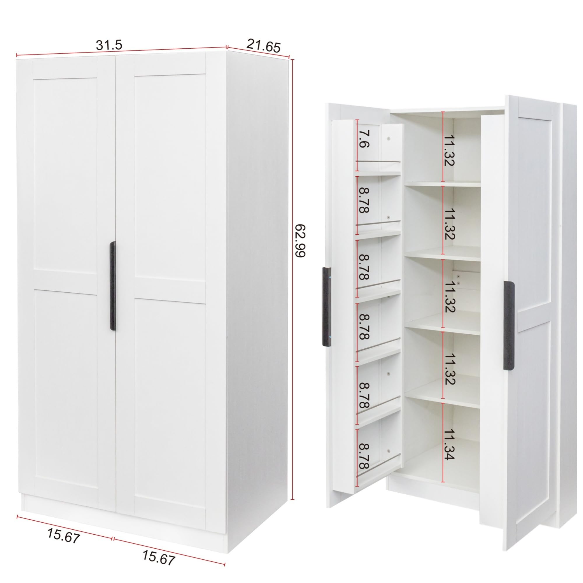 Gagihoom 22 inch Deep Kitchen Pantry Cabinet Storage Organizer with Fridge Space,Wood White Food Kitchen Cupboard with 12 Door Shelves Storage Dining Room Furniture (White)
