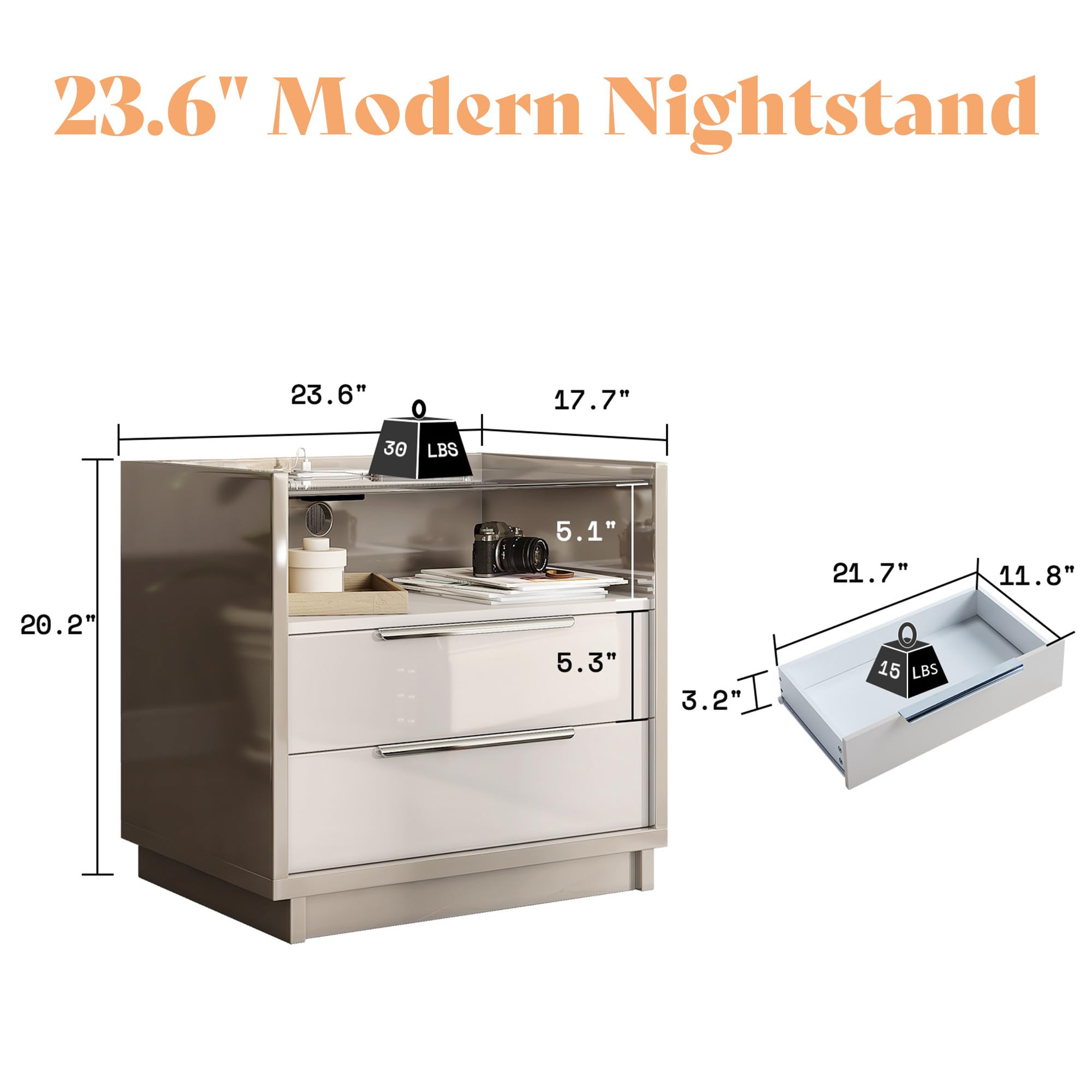 3-Piece Bedroom Dresser Set with LED & Charging Nightstands