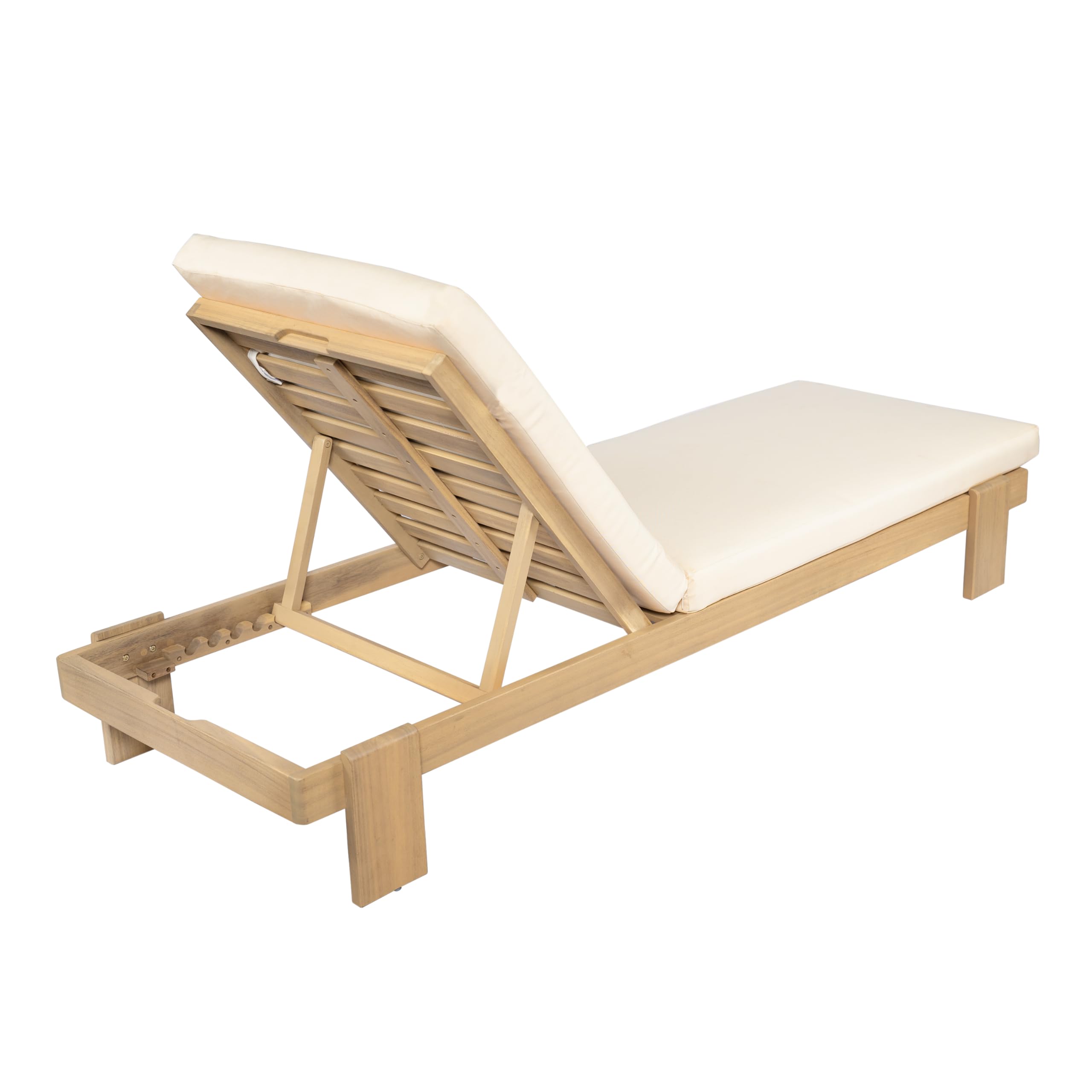 Acacia Wood Outdoor Chaise Lounge Set of 2 with Adjustable Backrest & Cushions