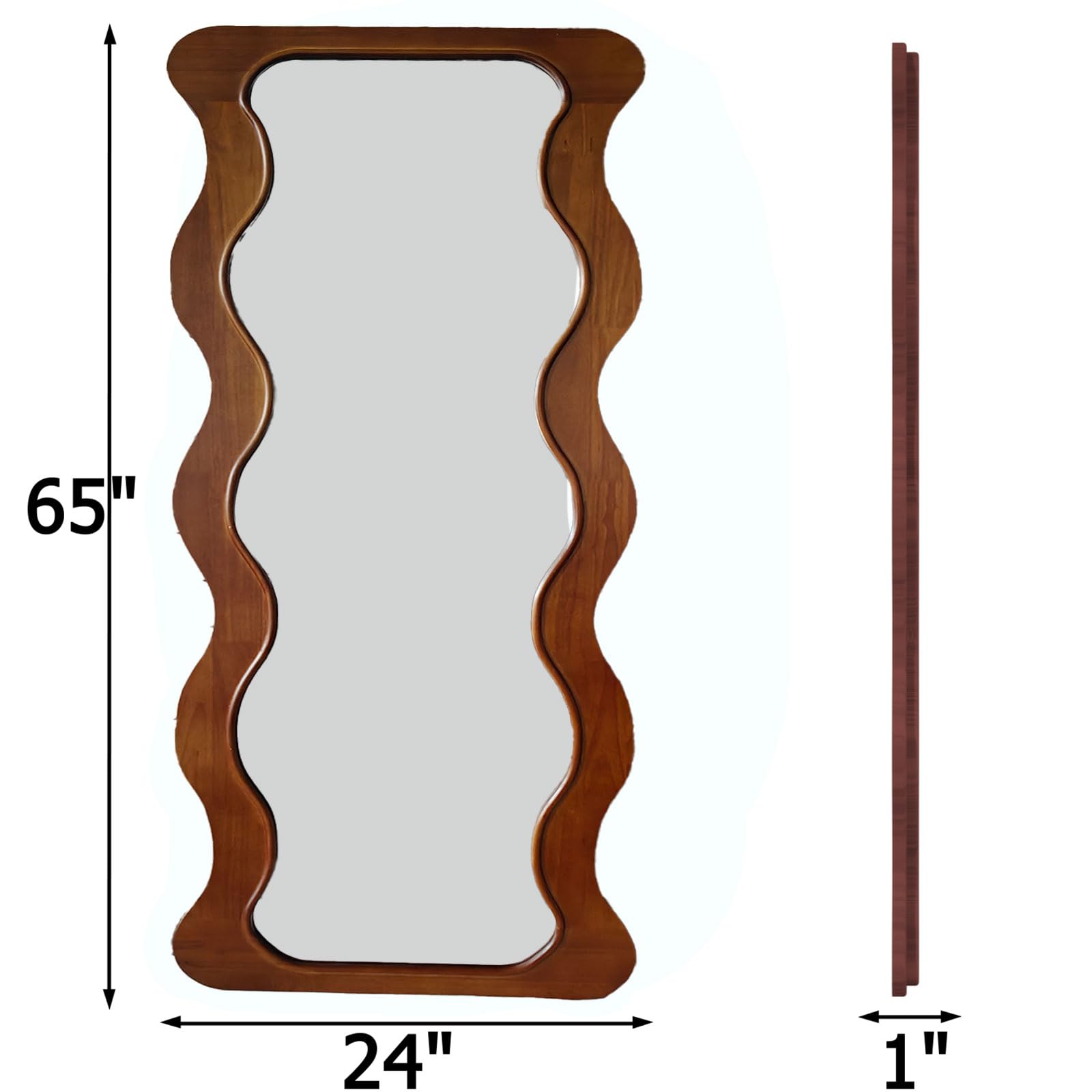 Wavy Full Length Mirror with Wood Frame