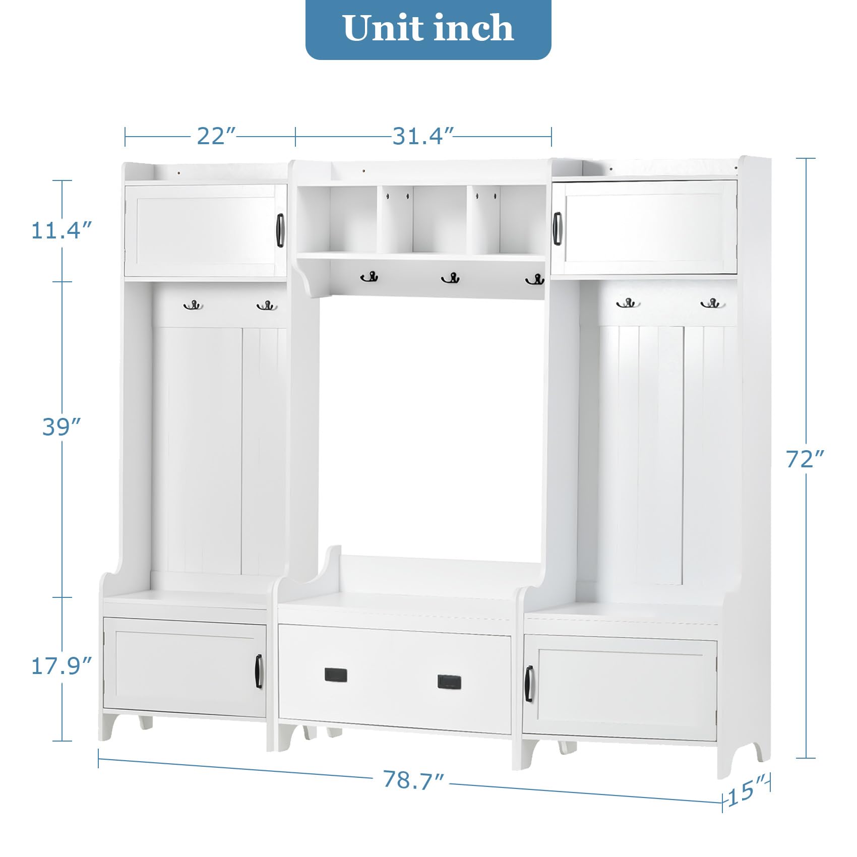 Entryway Hall Tree with Bench and Shoe Storage