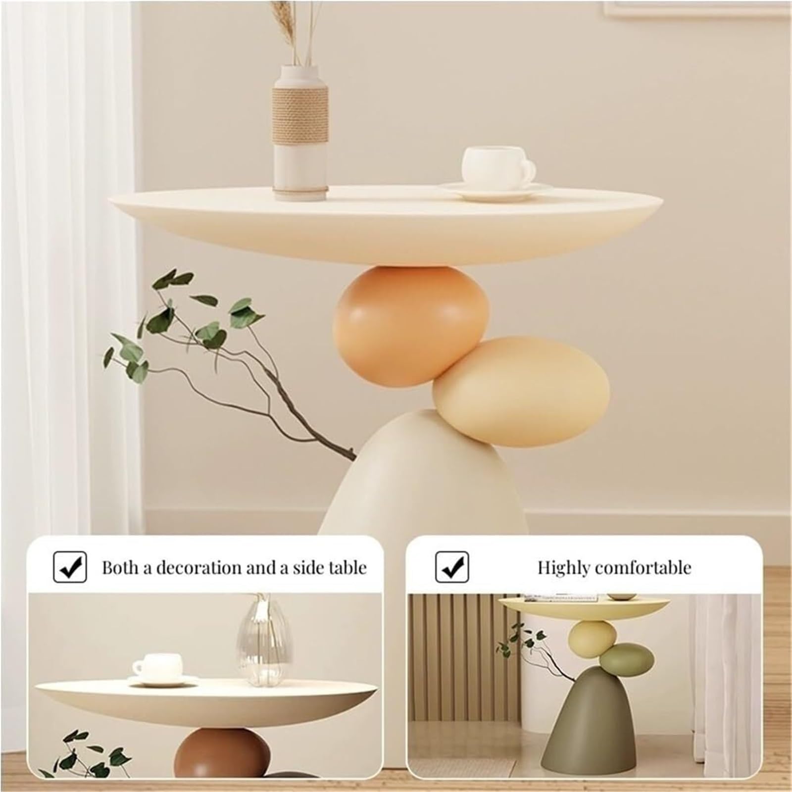 Resin Small Coffee Tables for Living Room Accent End Table Nightstand Bedside Table Snack Tray for Home Lightweight(Brown)