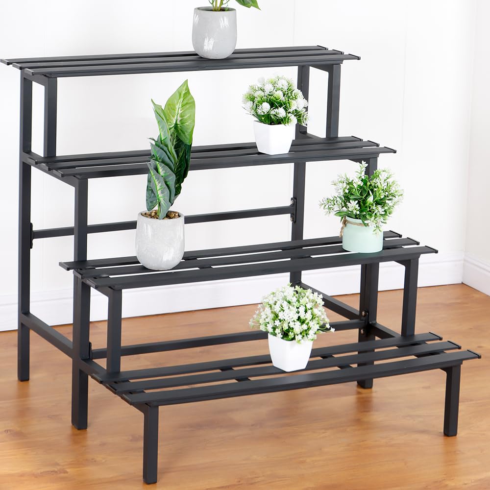 DHYGOTFUR Aluminum Plant Stand Indoor & Outdoor Flower Rack 4-Tier
