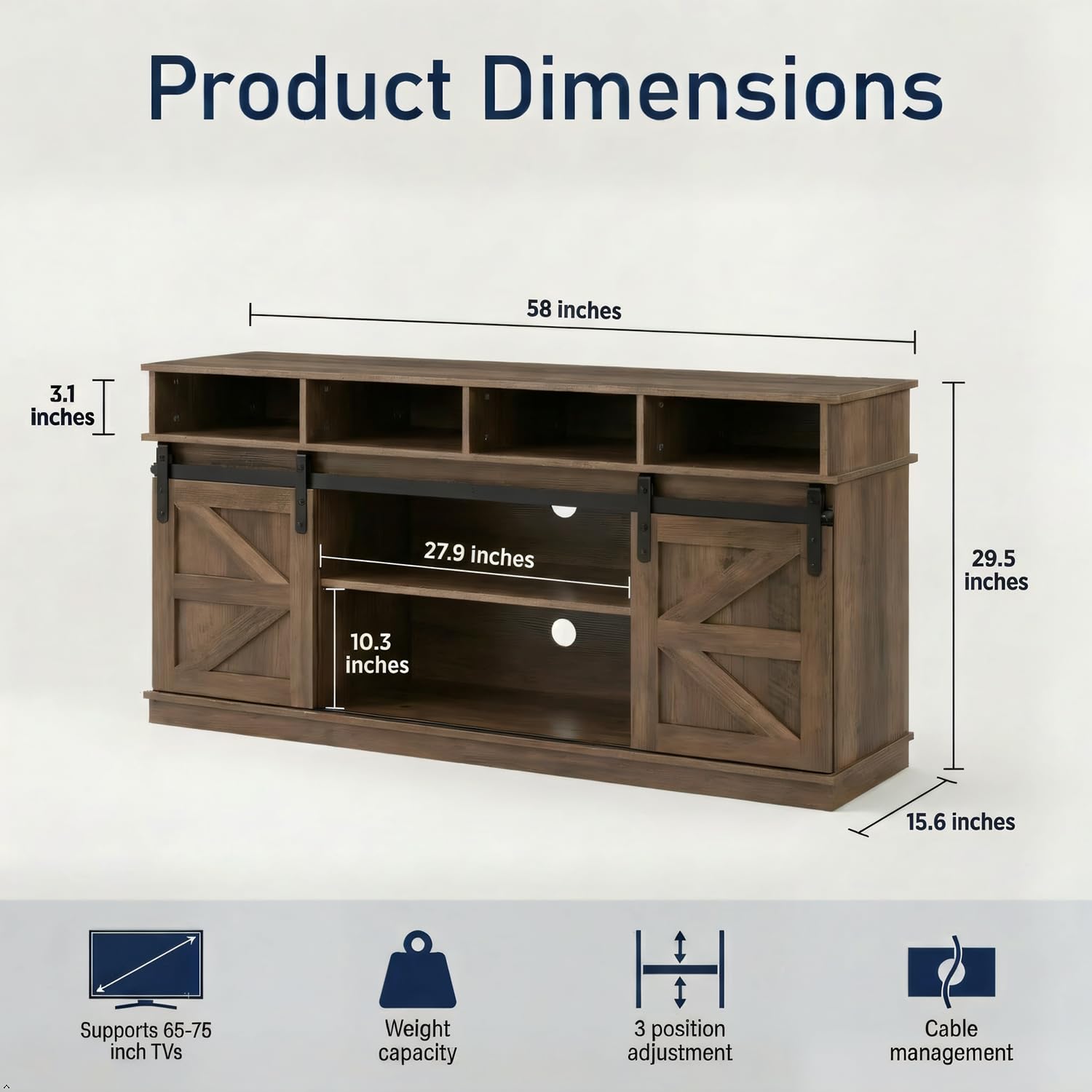 58" TV Stand with Barn Doors & Storage