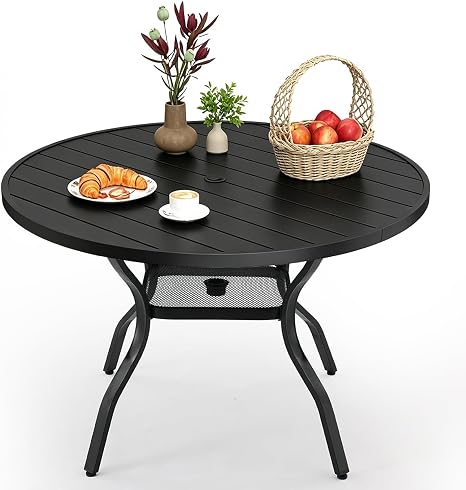 Round Outdoor Iron Patio Dining Table with Umbrella Hole