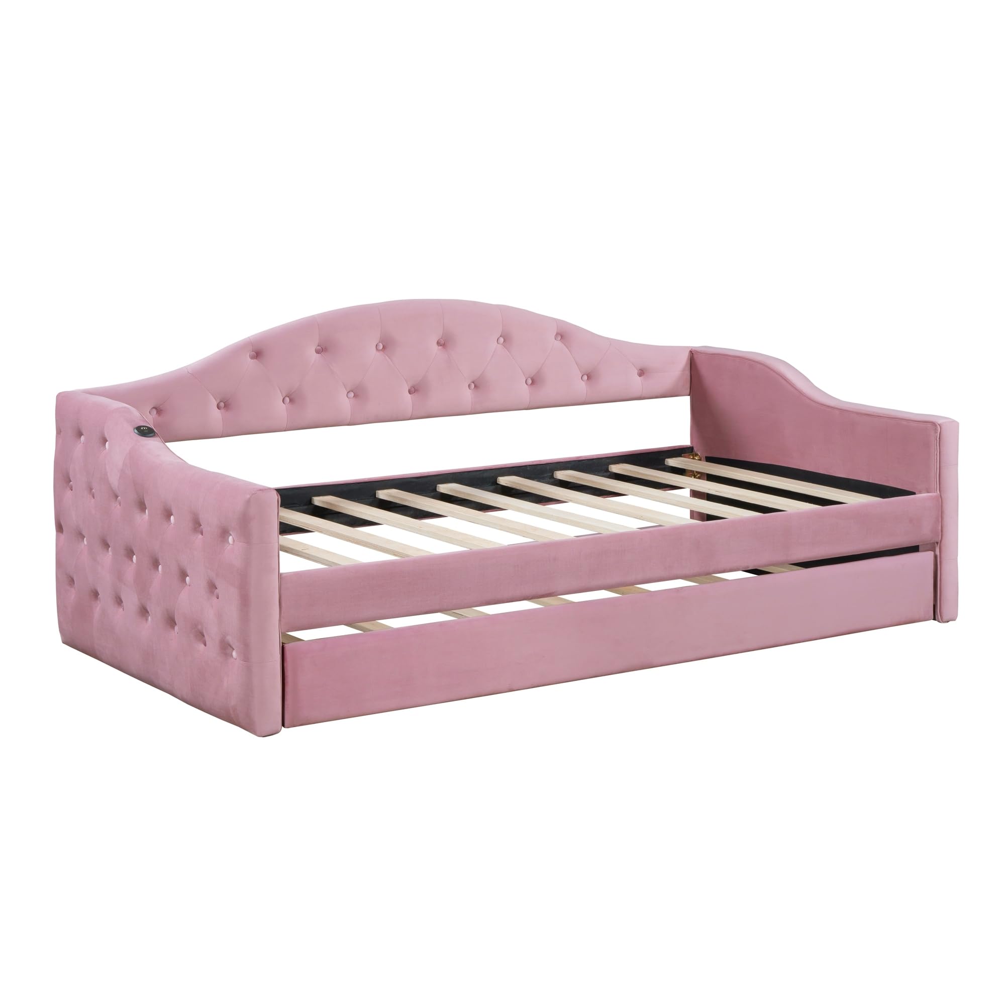 Velvet Tufted Daybed with Trundle & USB Charging