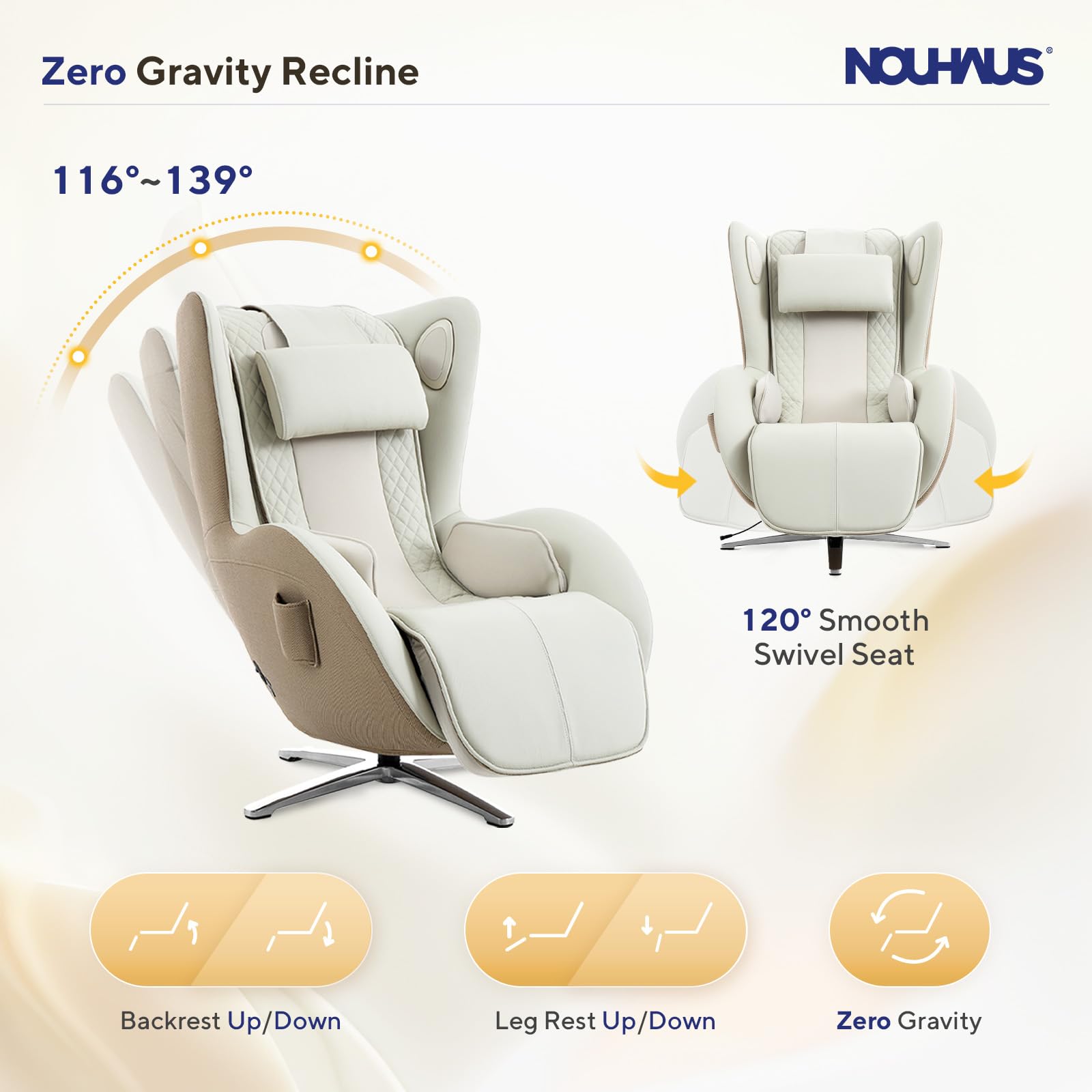 Nouhaus Aurora Massage Chair Full Body, Zero Gravity Genuine Leather Massage Chairs w/Airbags, Heating, Auto Modes, Bluetooth Speaker, Modern 4D Massage Chair Recliner for Living Room (Elder White)