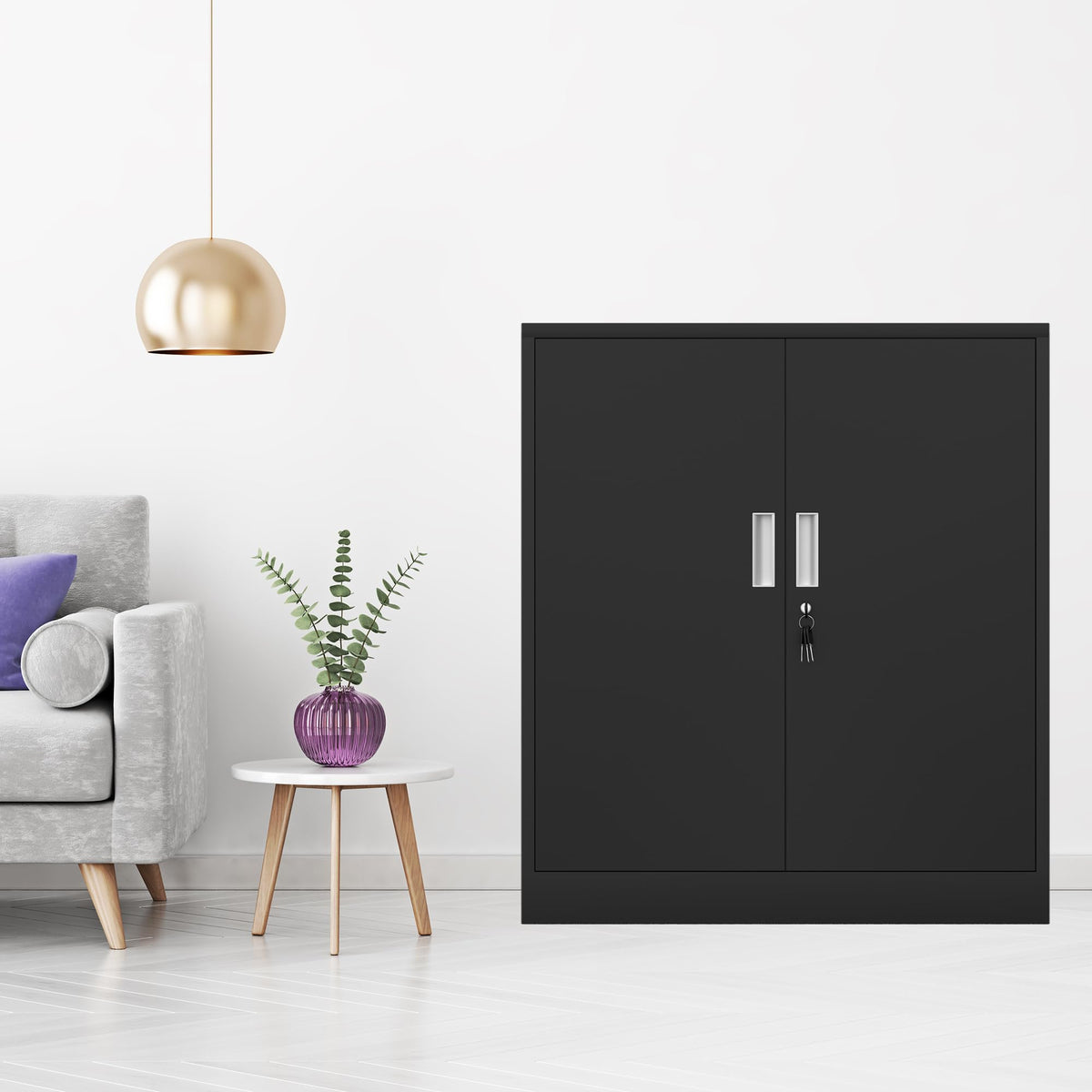 iJINGUR Metal Storage Cabinet with Locking Doors, 36.22" H, Black