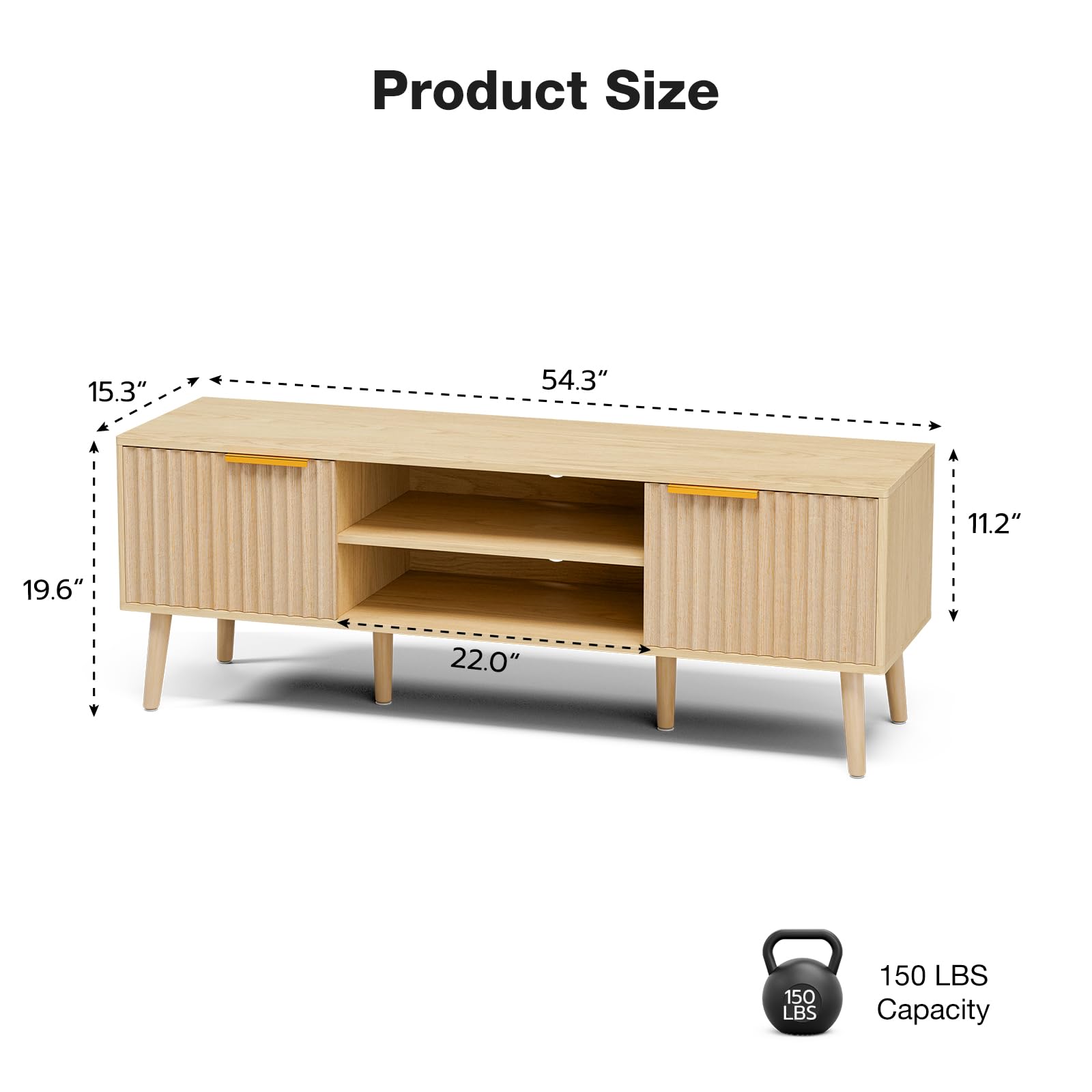 TV Stand with Fluted Door Cabinets & Open Shelves