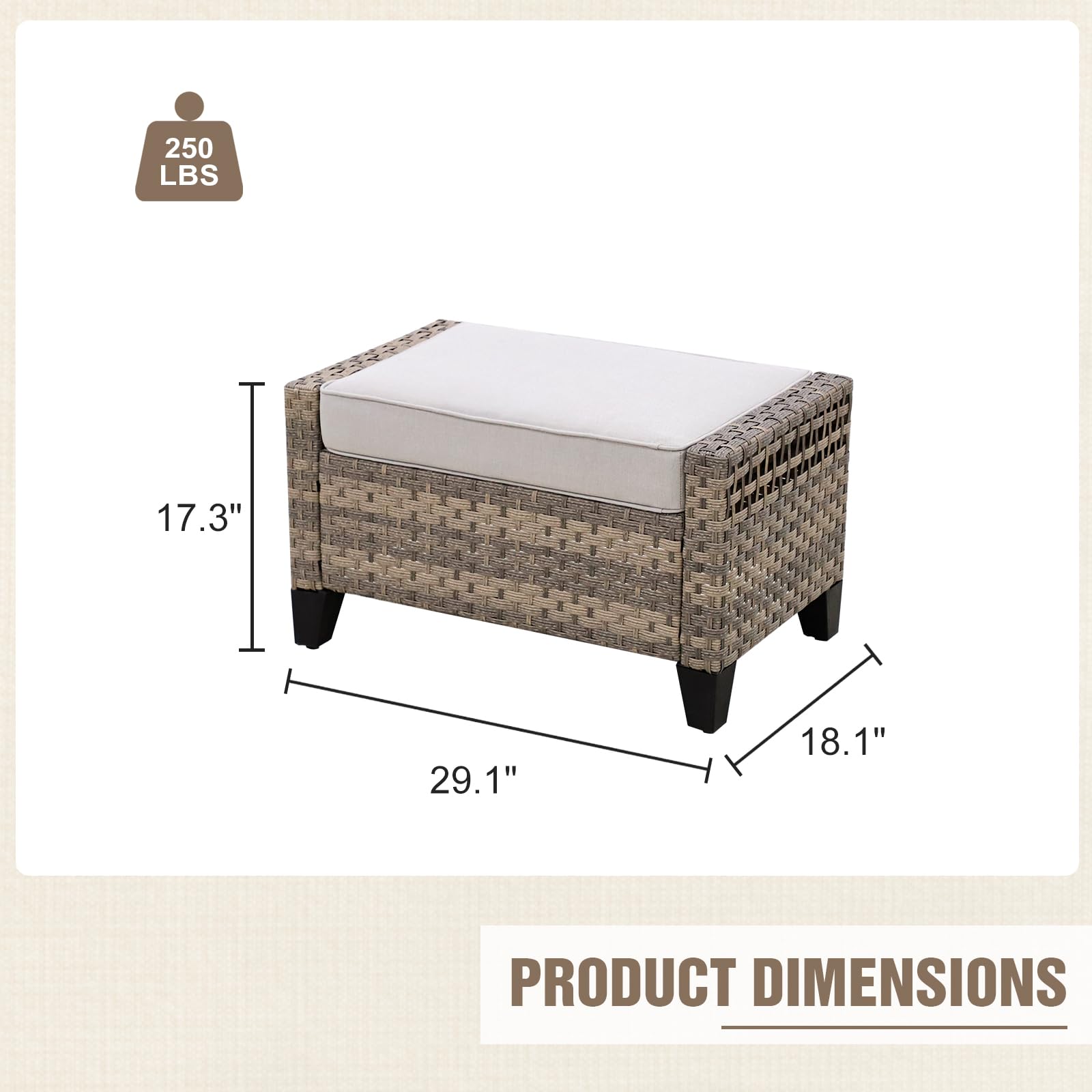 Outdoor Wicker Patio Ottomans Set of 2