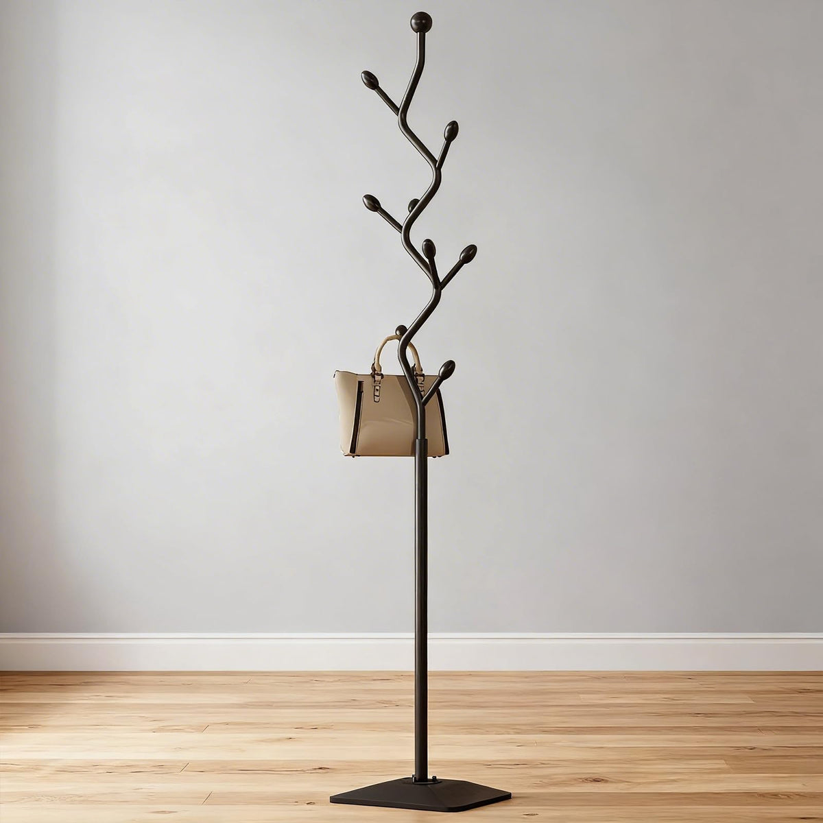 BUZUEY Coat Rack Freestanding Metal Tree Coat Rack Stand with Hooks, Modern Standing Hat Rack for Entryway Hallway Bedroom Office (black)