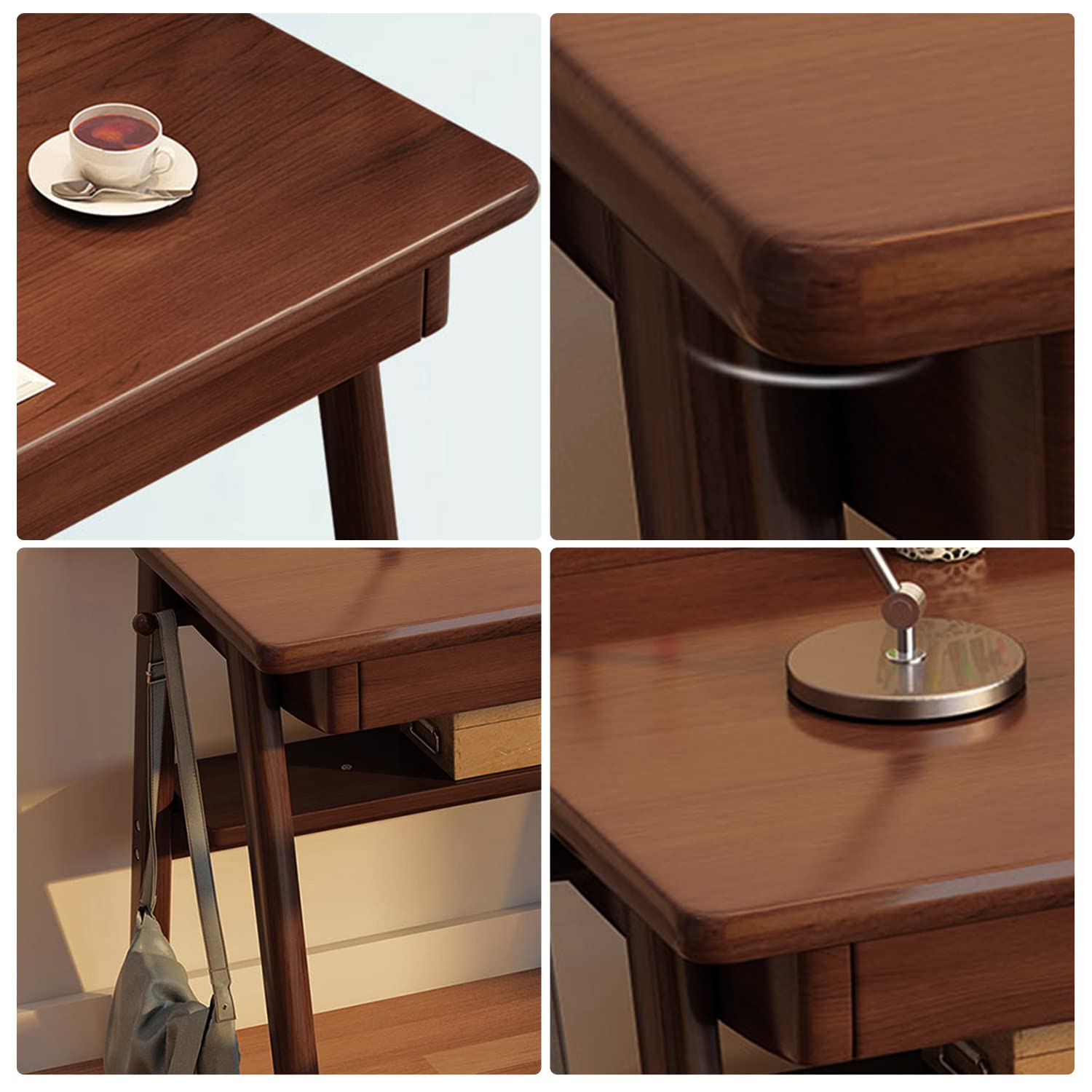 Mid-Century Modern Solid Wood Writing Desk with Drawers