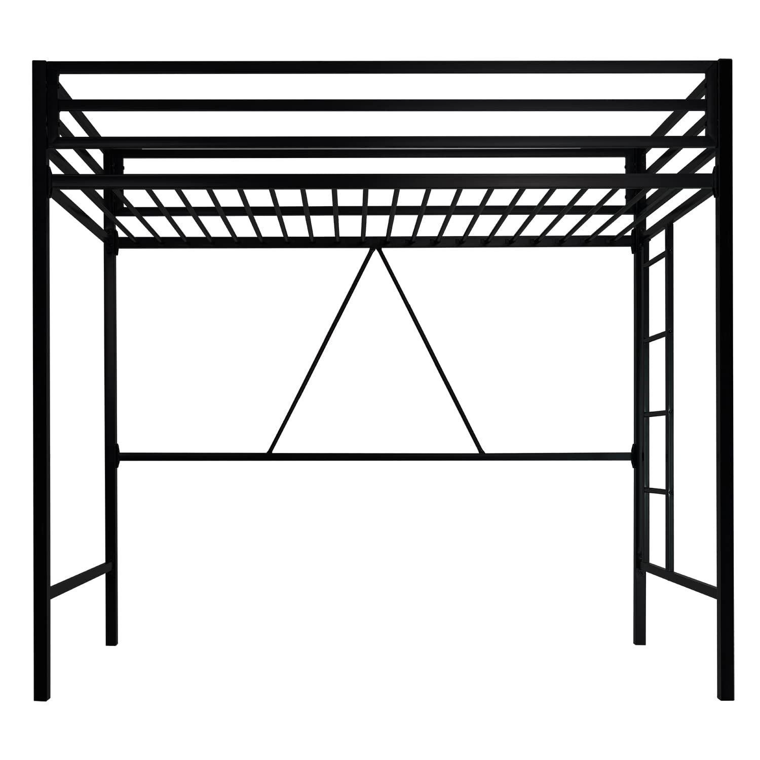 Twin Size Metal Loft Bed with Removable Ladder, Guardrail & Metal Slats