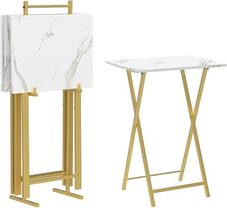 Folding TV Tray Tables Set of 4 with Storage Rack
