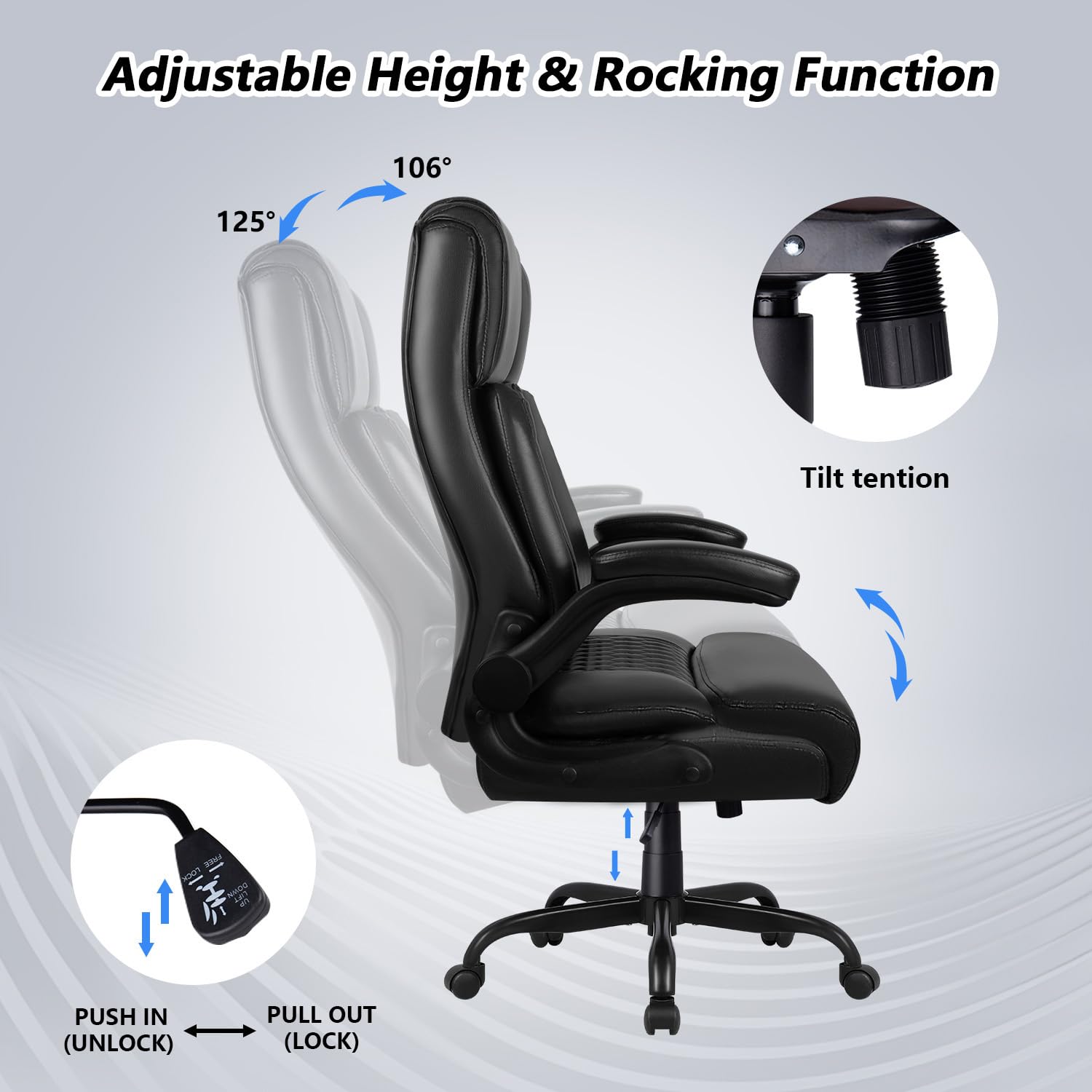 Big & Tall High Back Office Chair with Flip-Up Armrests & Lumbar Support