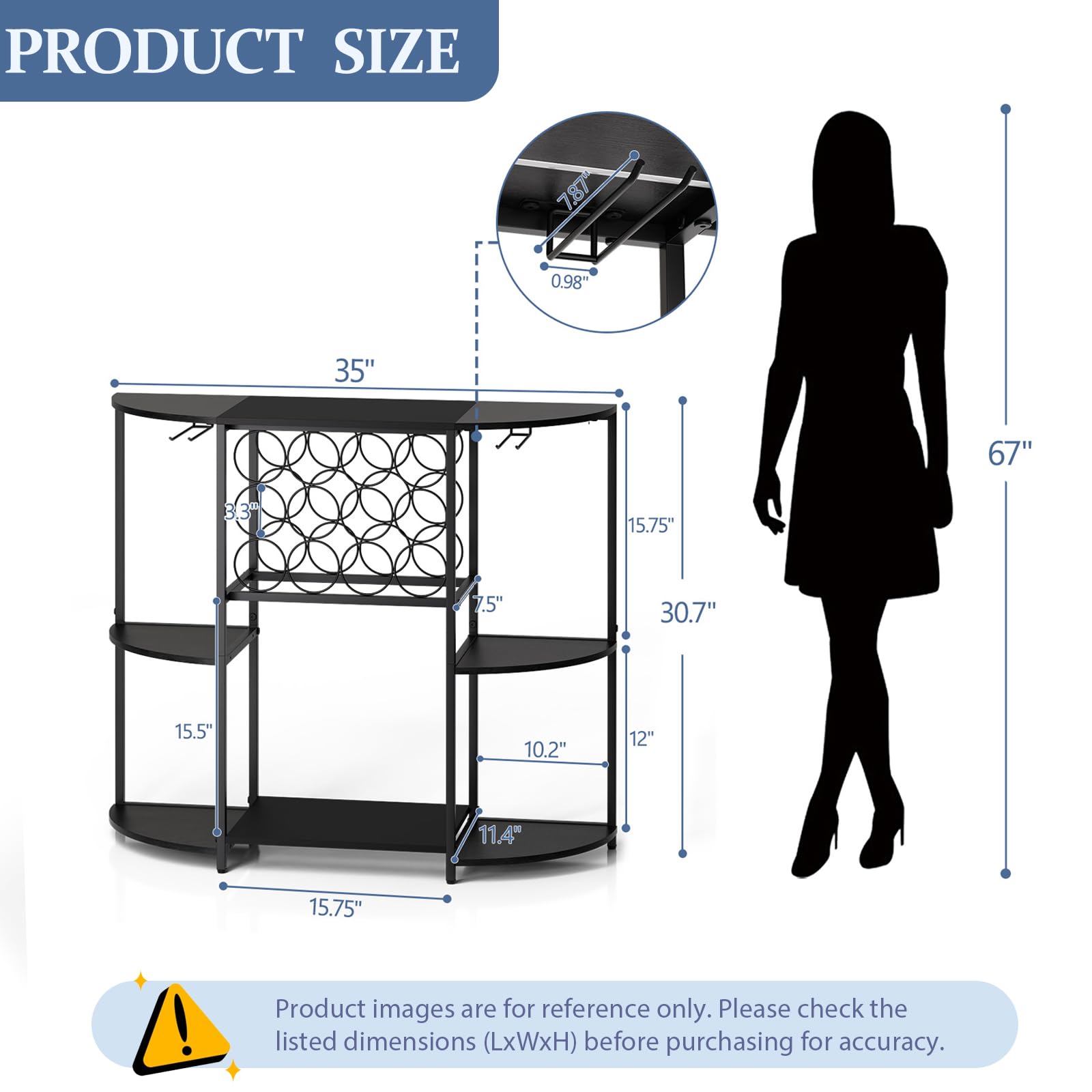 3-Tier Wine Bar Cabinet with LED Lights & Glass Holder