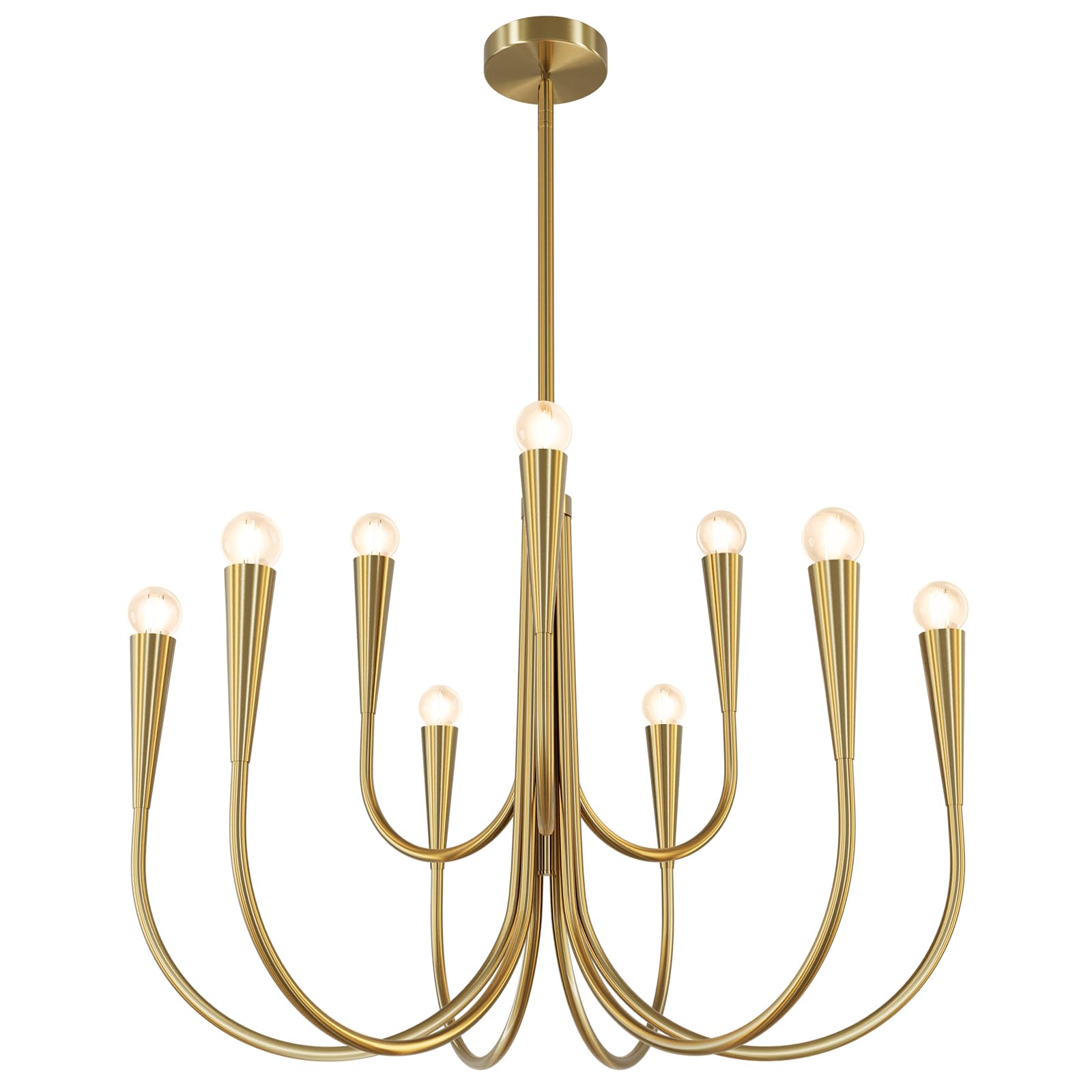 Magiroz 9 Light Modern Farmhouse Gold Candle Chandelier Light Fixtures Large Vintage Brass Metal Candle Pendant Lighting Rustic Industrial Candlestick Chandelier Hanging Dining Room Light MPL26-9 GD