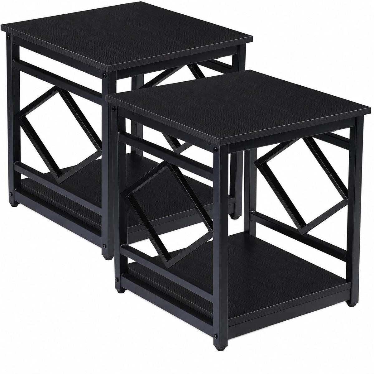 HODGSON End Table Side Table with Storage 18" *18", Pack of 2 Black Square Wood End Table Stand for Mini Fridge Living Room Bedroom Room Corner Dorm Night Stand with Storage Metal Frames