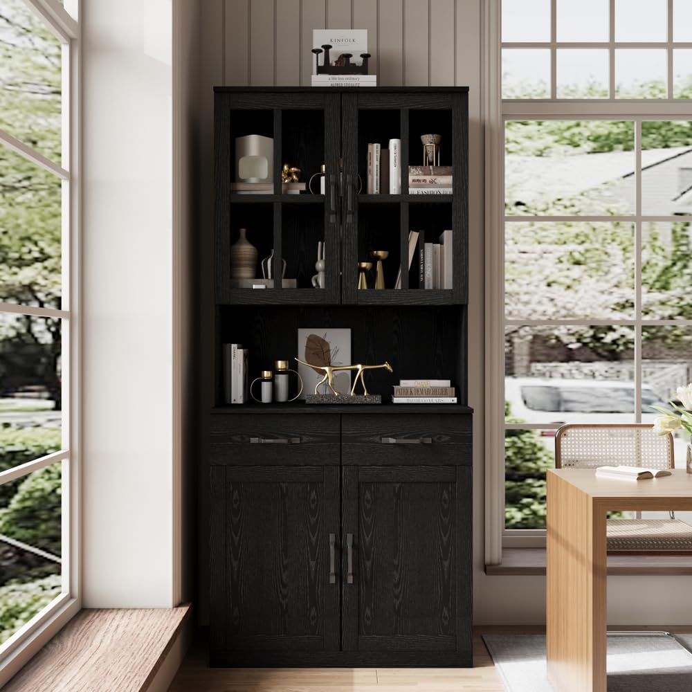 Glass Door Bookcase with Drawers