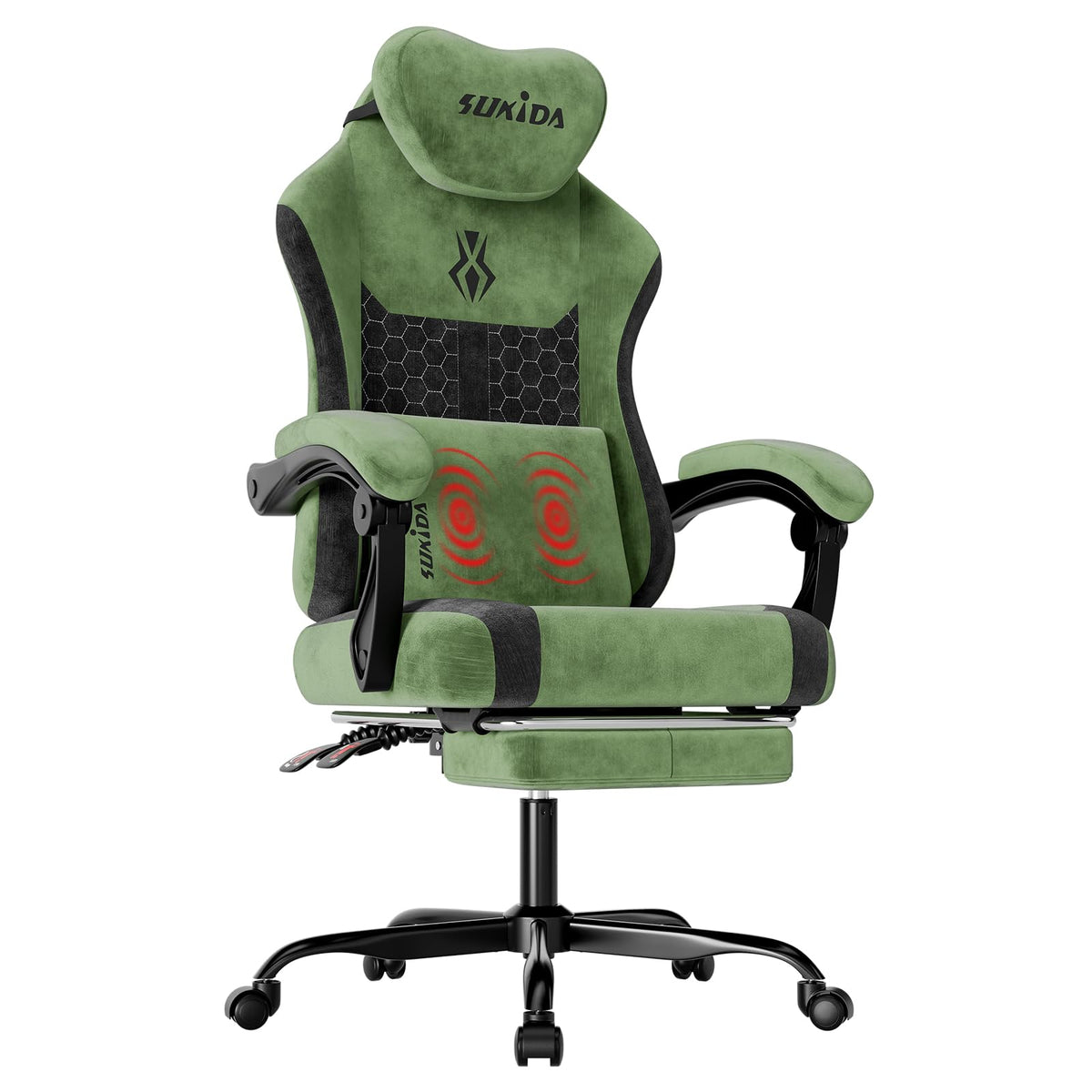 Green Fabric Gaming Chair with Footrest