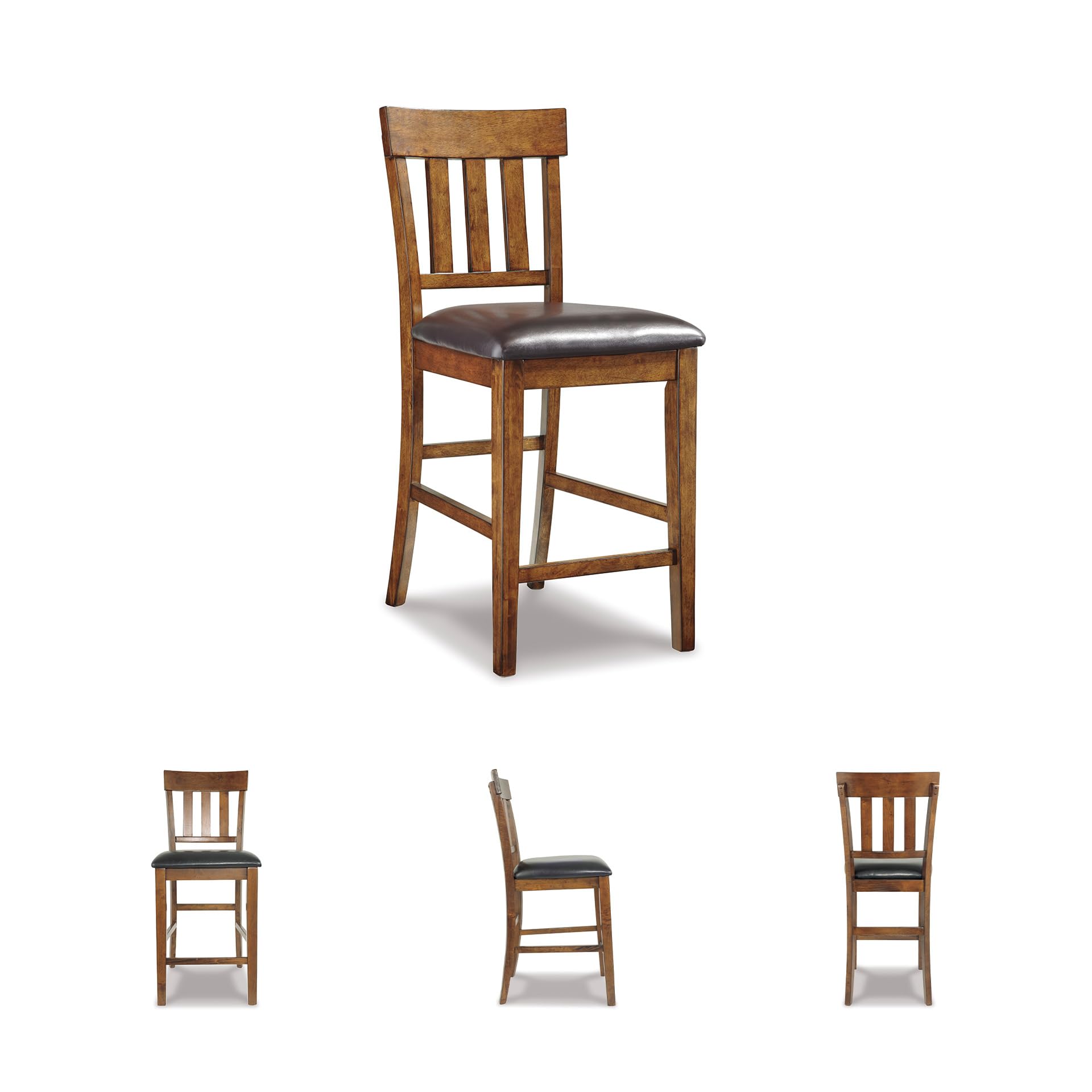Signature Design by Ashley Ralene Traditional 26" Counter Height Faux Leather Seat Barstool, 2 Count, Brown