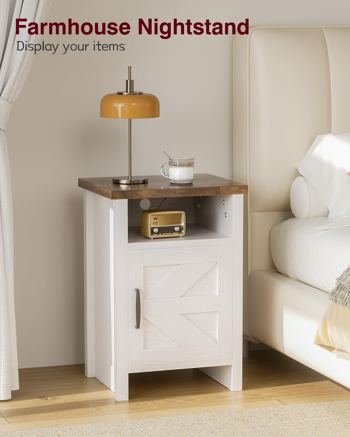 YESHOMY Farmhouse Nightstand Set of 2, Rustic End Table, White