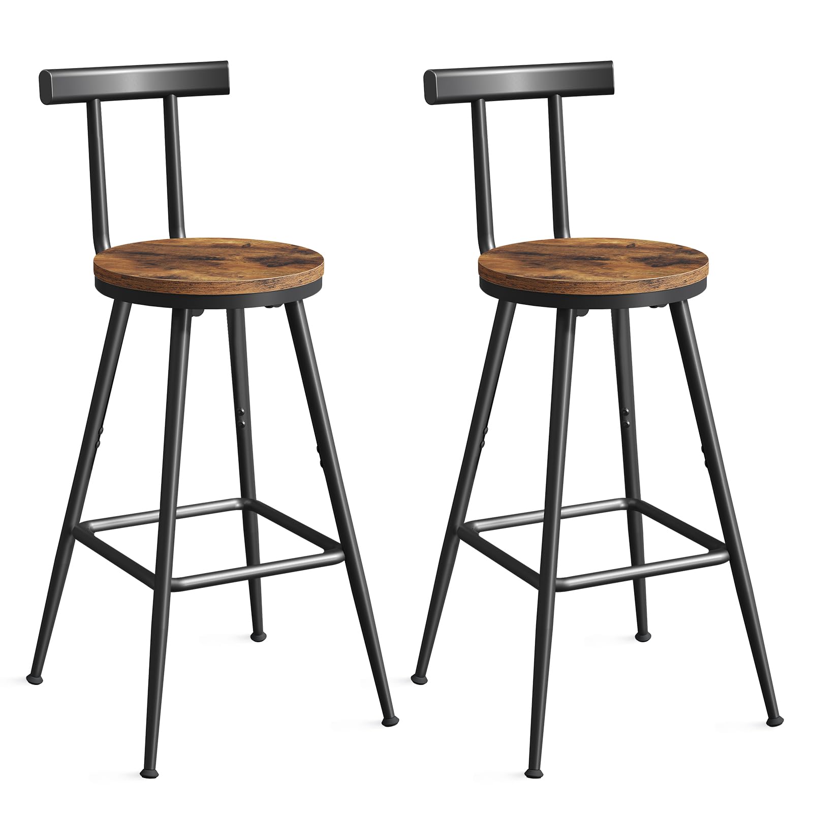 Bar Stools Set of 2 with Backrest & Footrest, 26" Counter Height