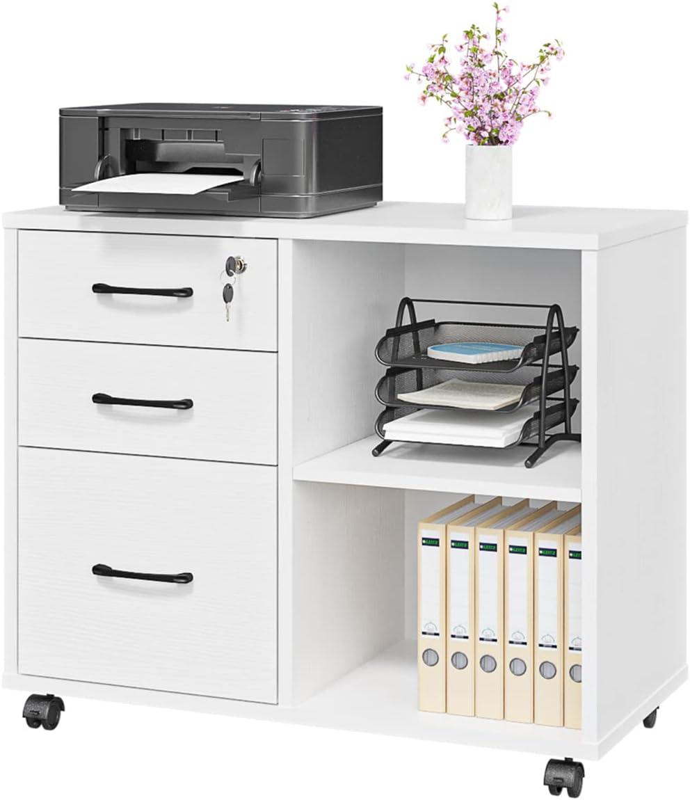 3-Drawer Rolling File Cabinet with Printer Stand