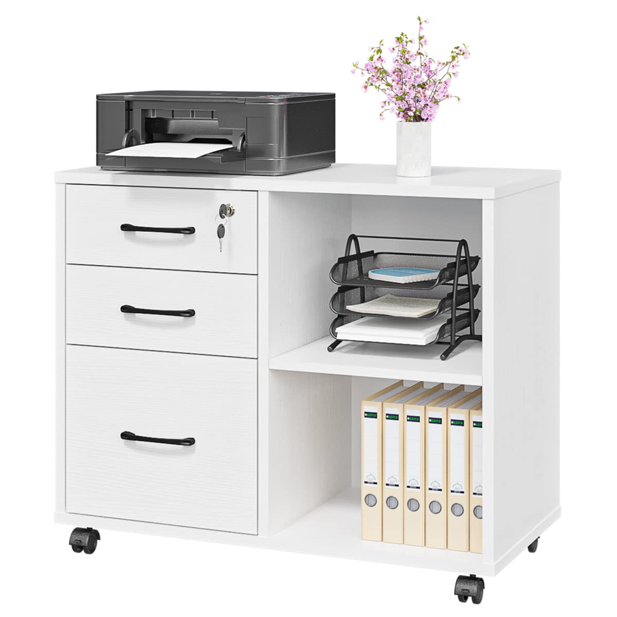 3-Drawer Rolling File Cabinet with Printer Stand