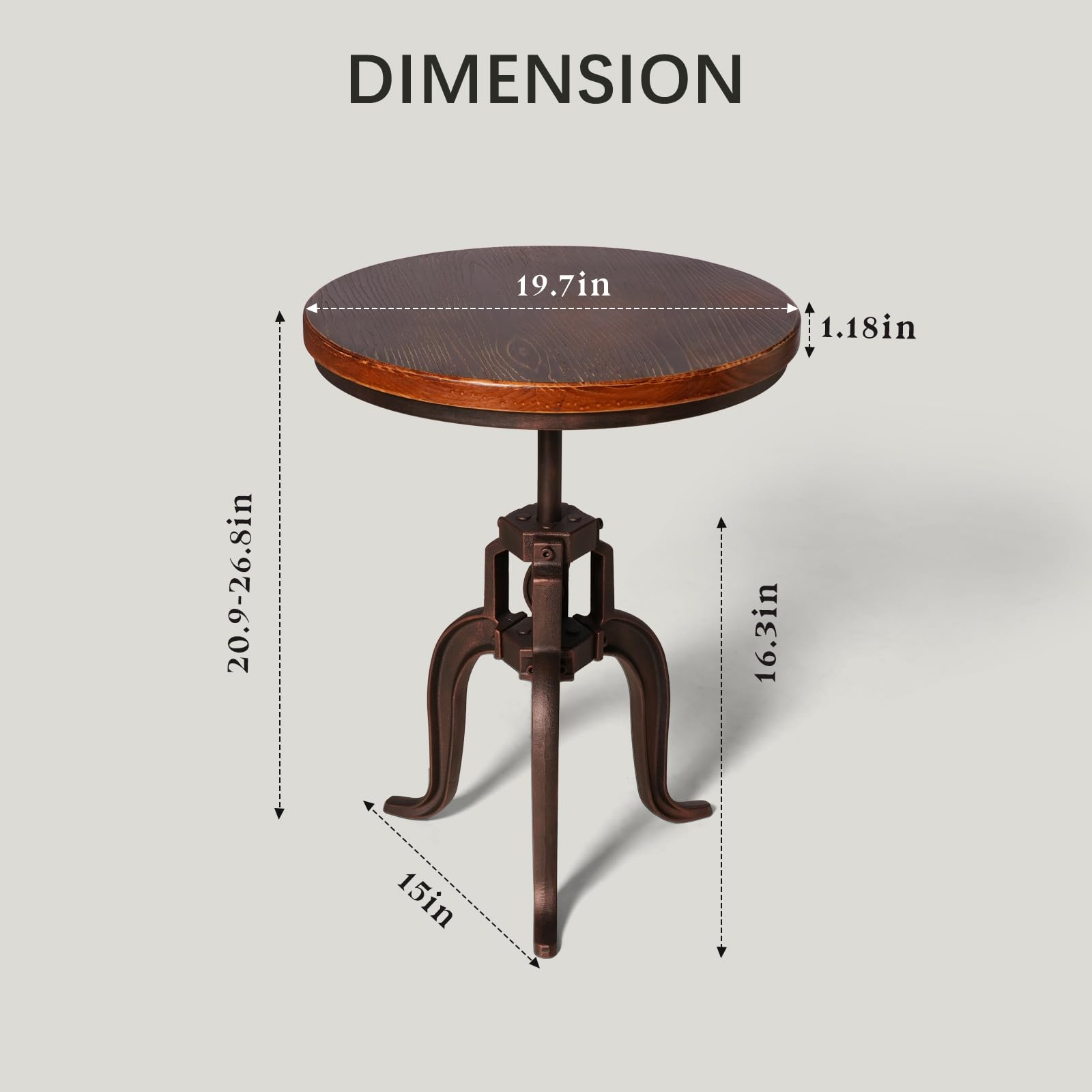 Adjustable Height Crank Accent Table