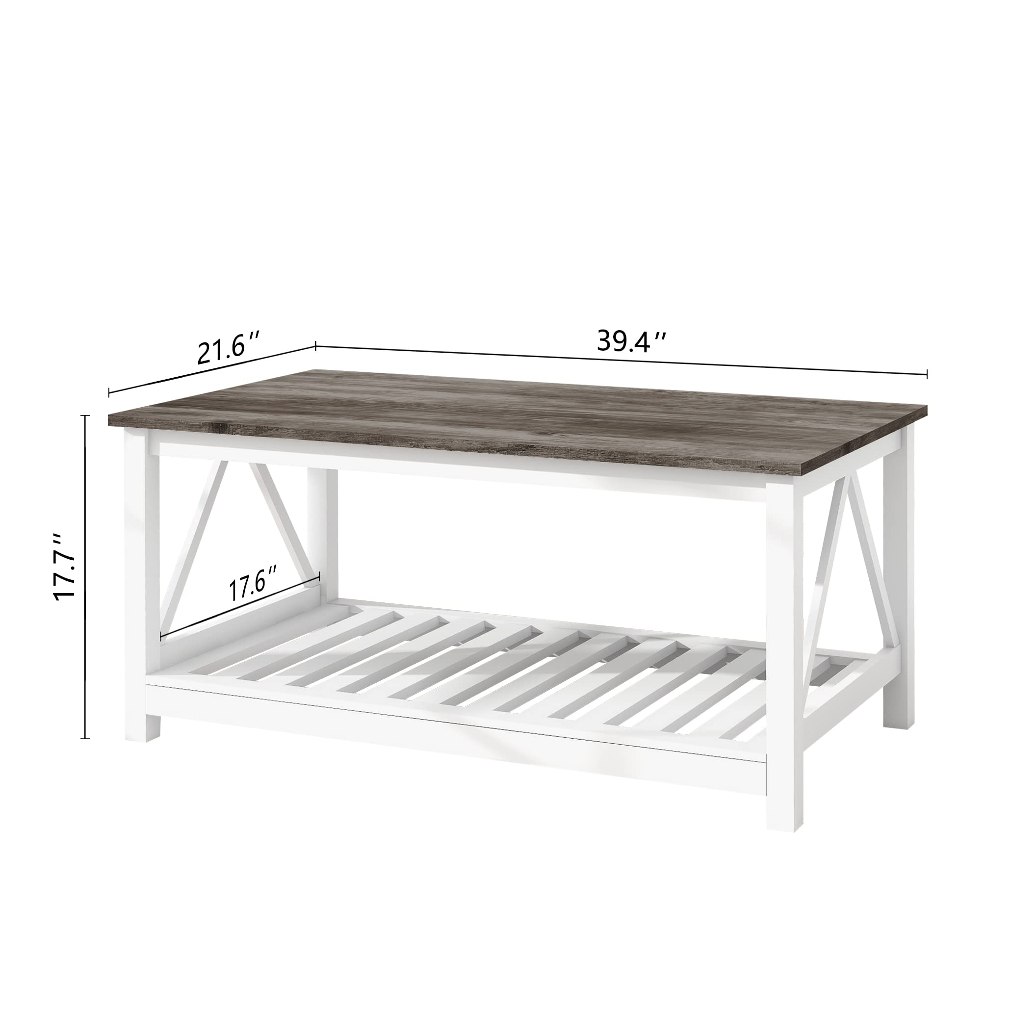 Farmhouse Coffee Table & End Table Set with Slats Storage