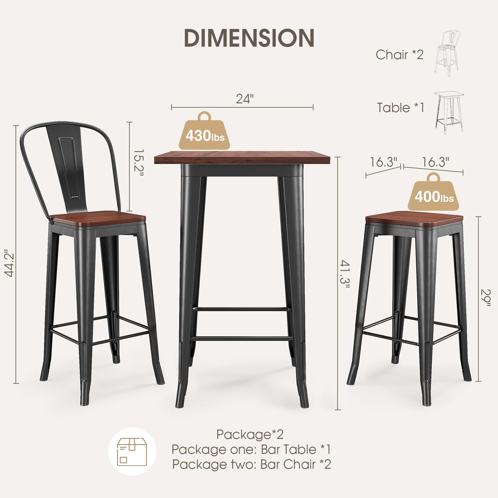 3-Piece Bar Table & Chairs Set