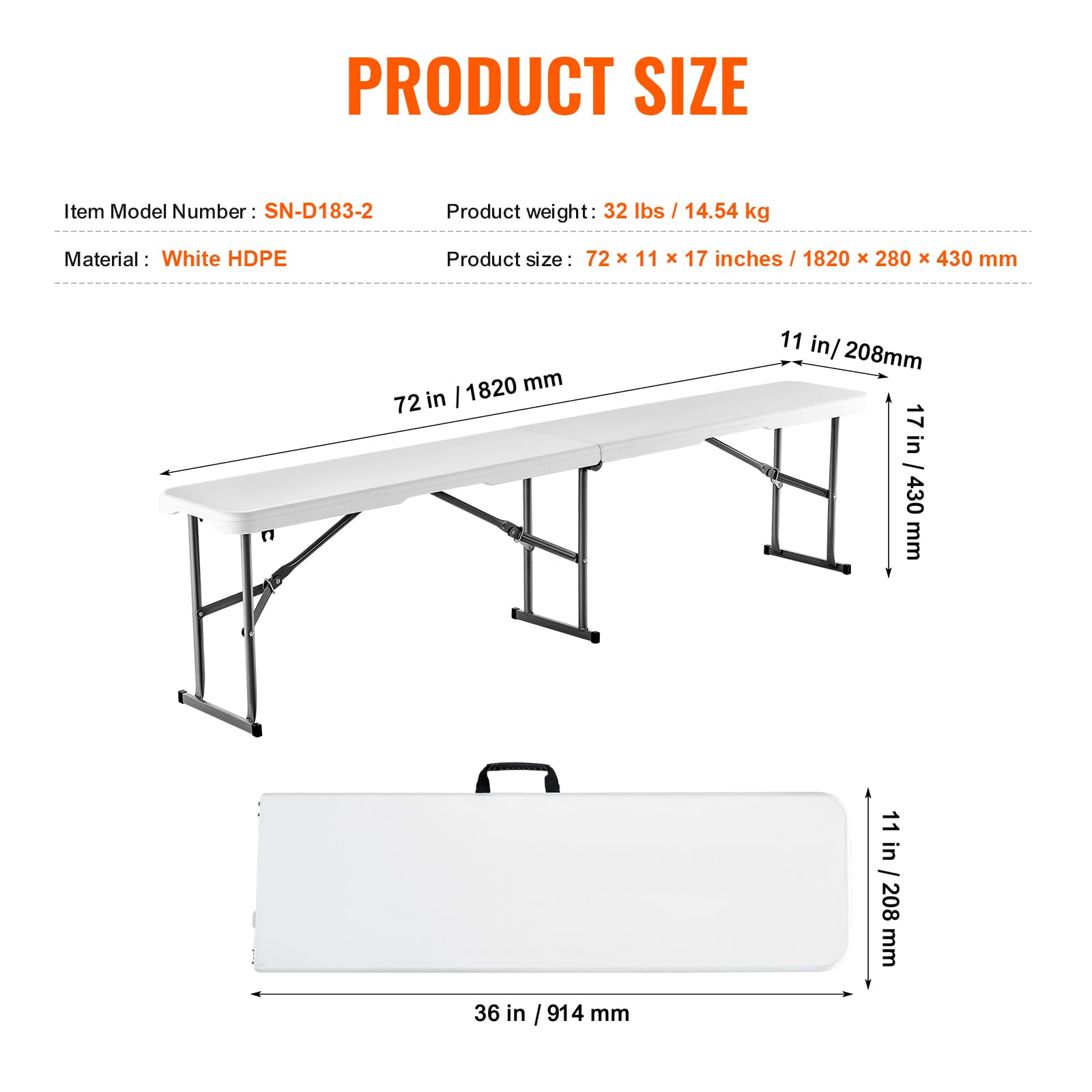 6FT Folding Bench, 2-Pack