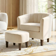 Velvet Barrel Accent Chair with Ottoman