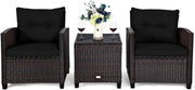 3-Piece Outdoor Rattan Conversation Set with Cushions & Glass Table