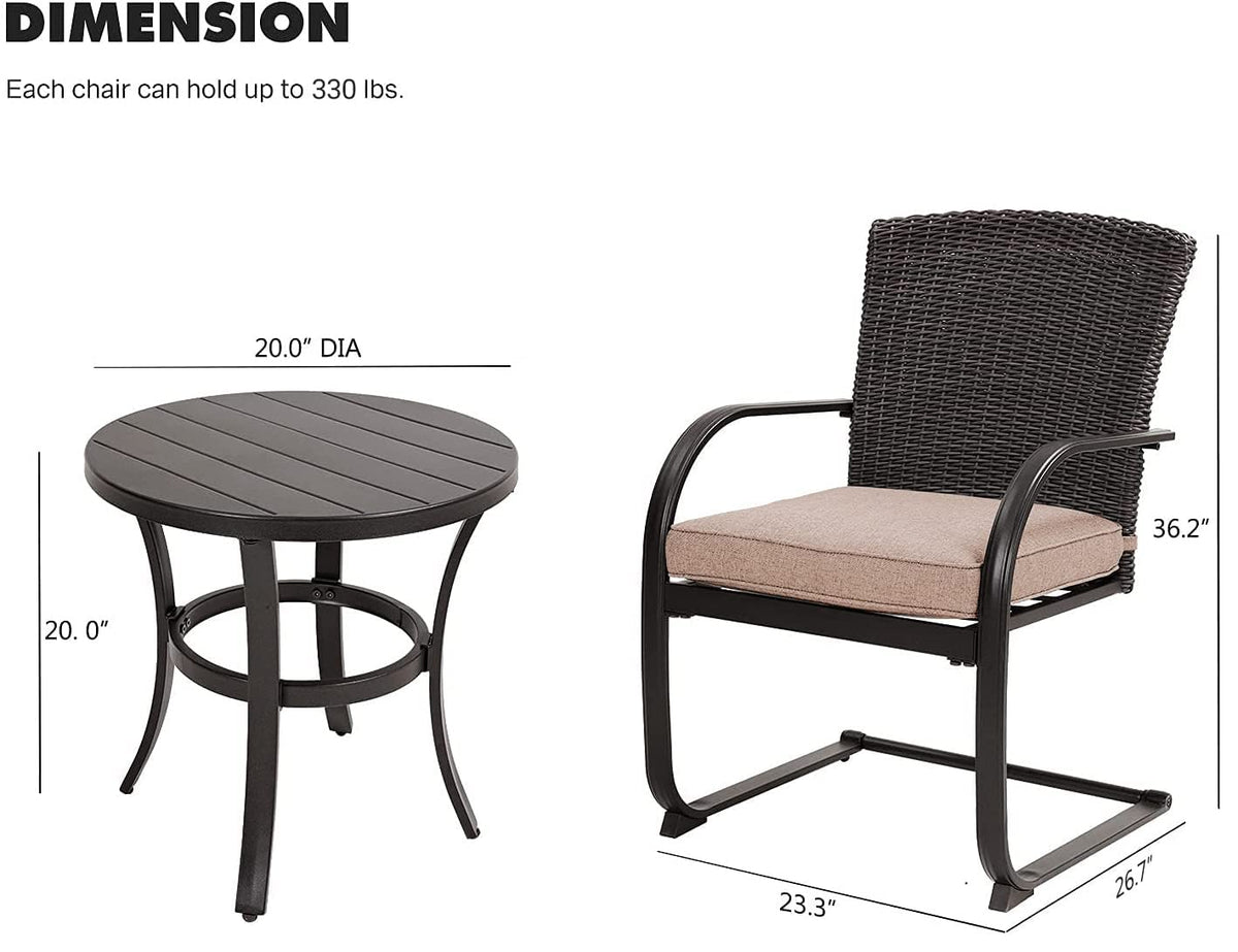 Grand patio 3 Pieces Bistro Set, Outdoor Wicker Table Set, Rocking Wicker Chairs with Removable Cushions and Small Coffee Table, Patio Furniture Sets for Balcony, Porch, Beige