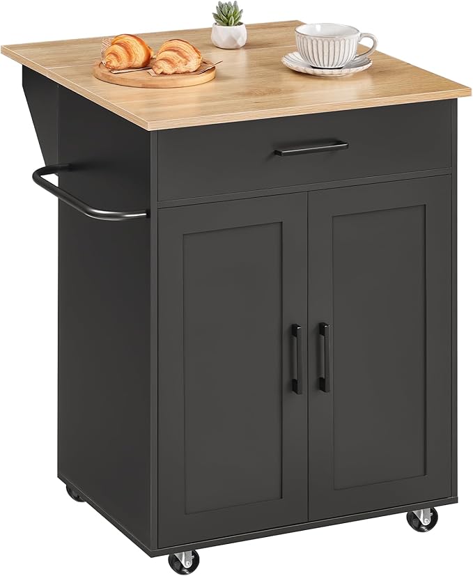 Kitchen Island Cart with Drop Leaf & Folding Countertop