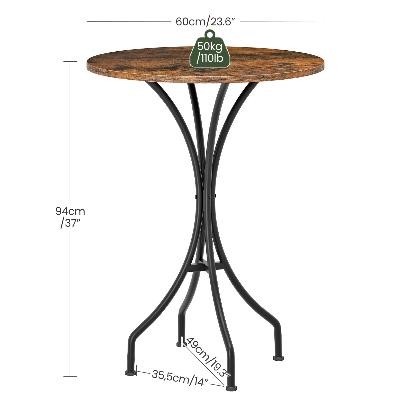 CHOEZON Bar Table, Round High Top Table, Home Counter Height Table, for Kitchen, Pub, Bistro, Living Room, Meeting Room, Rustic Brown and Black TBT06BF