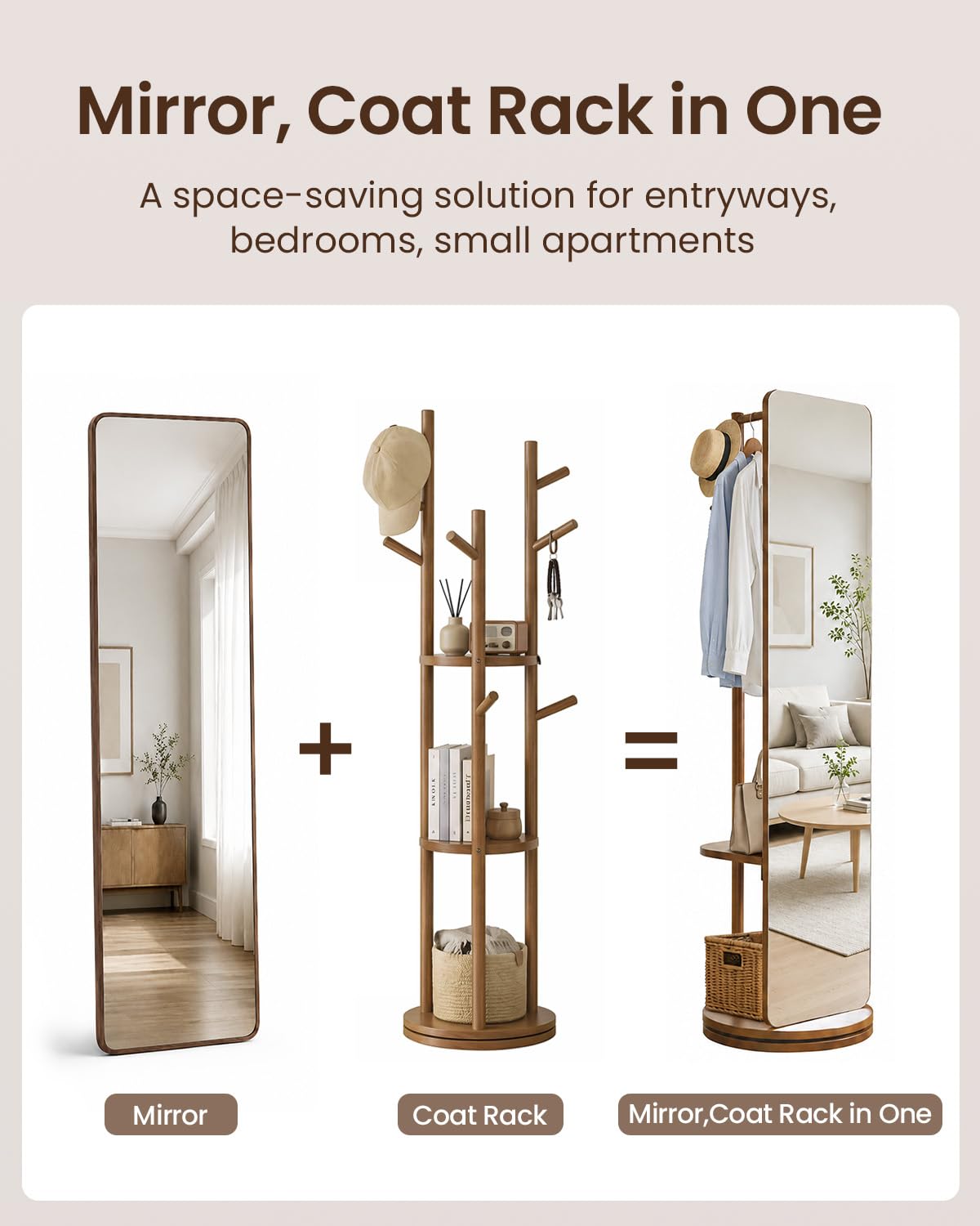 Rotating Full-Length Mirror Coat Rack