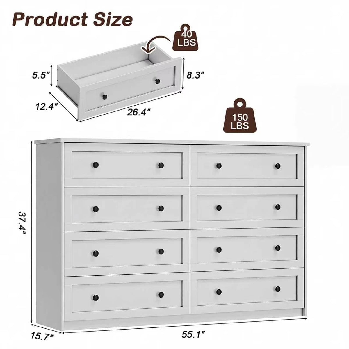 White 8-Drawer Double Dresser