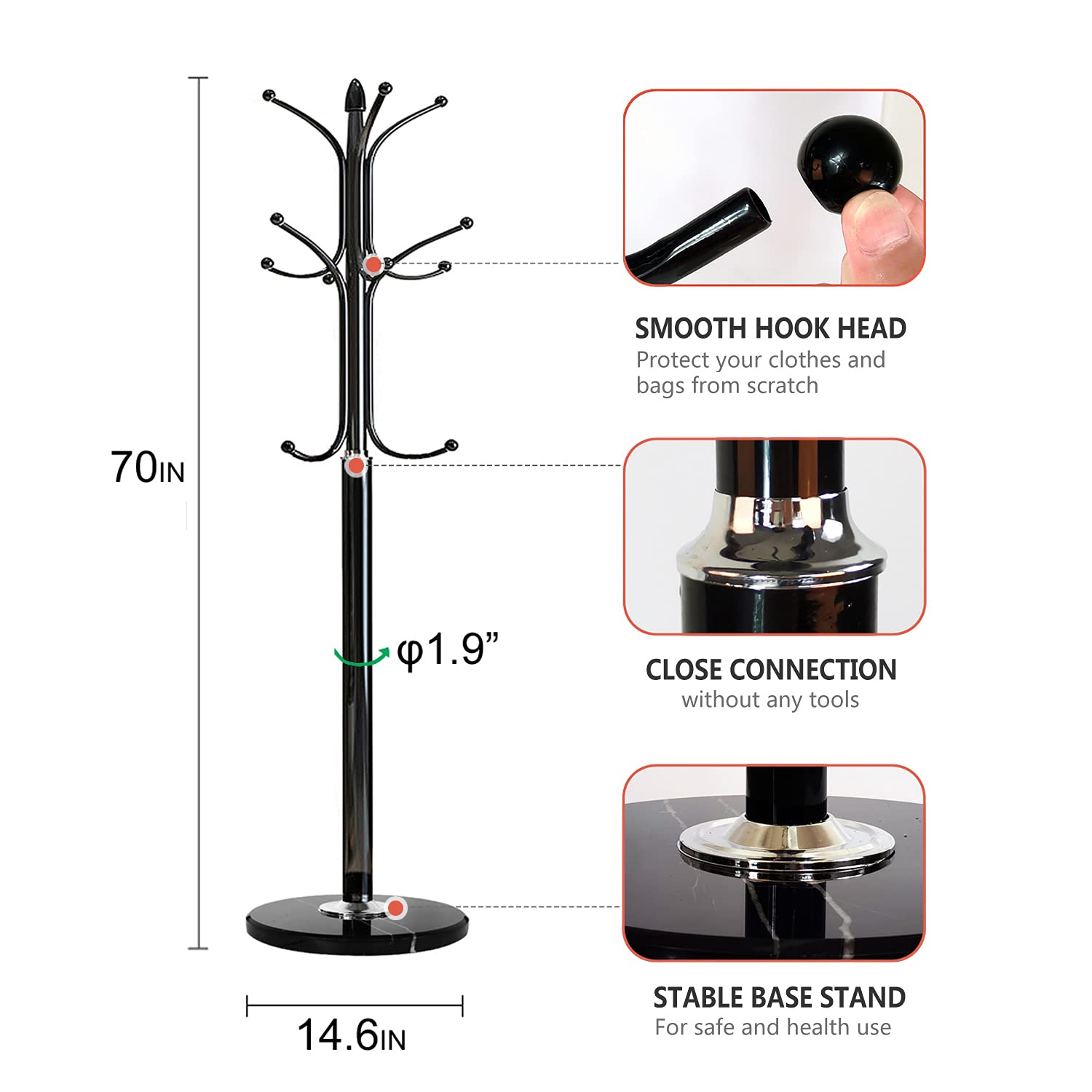 Metal Coat Rack Stand with Marble Base