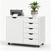 5-Drawer Storage Cabinet with Wheels & Adjustable Shelf