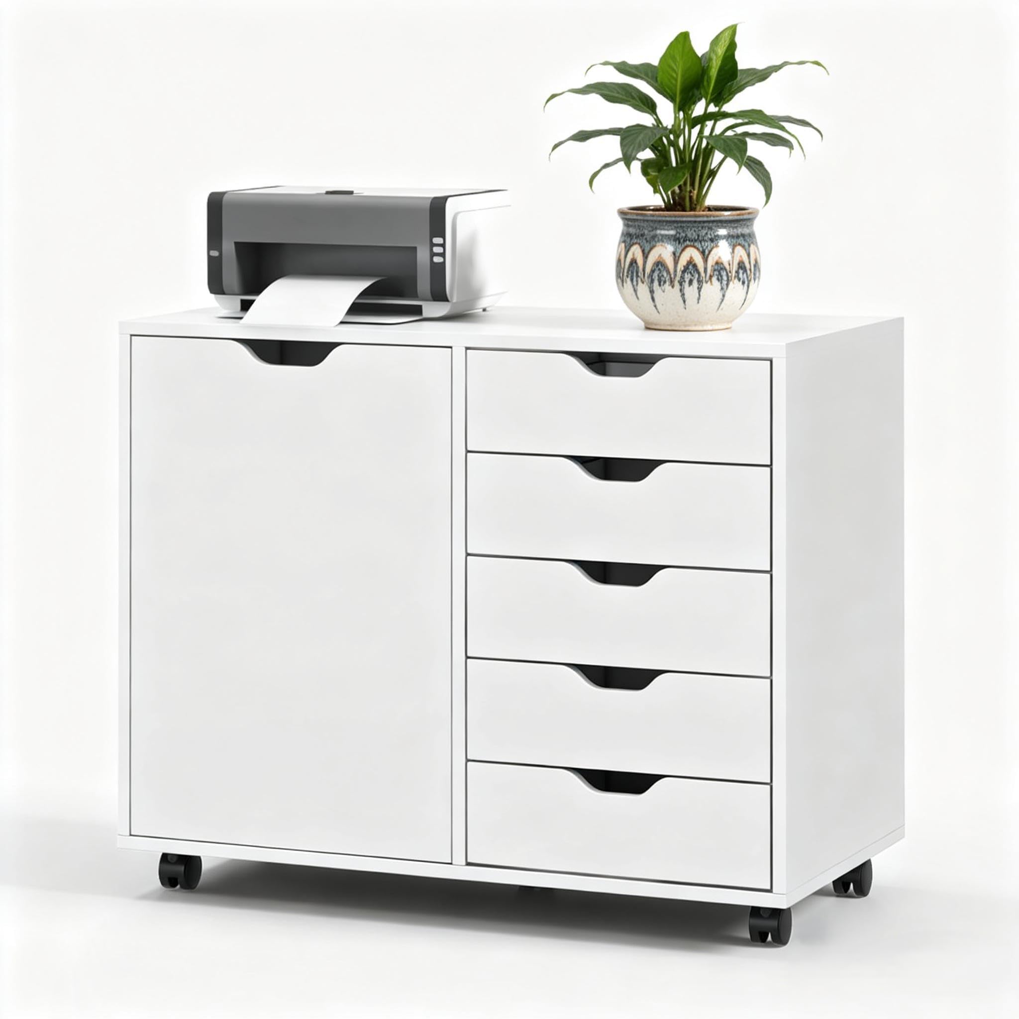 5-Drawer Storage Cabinet with Wheels & Adjustable Shelf