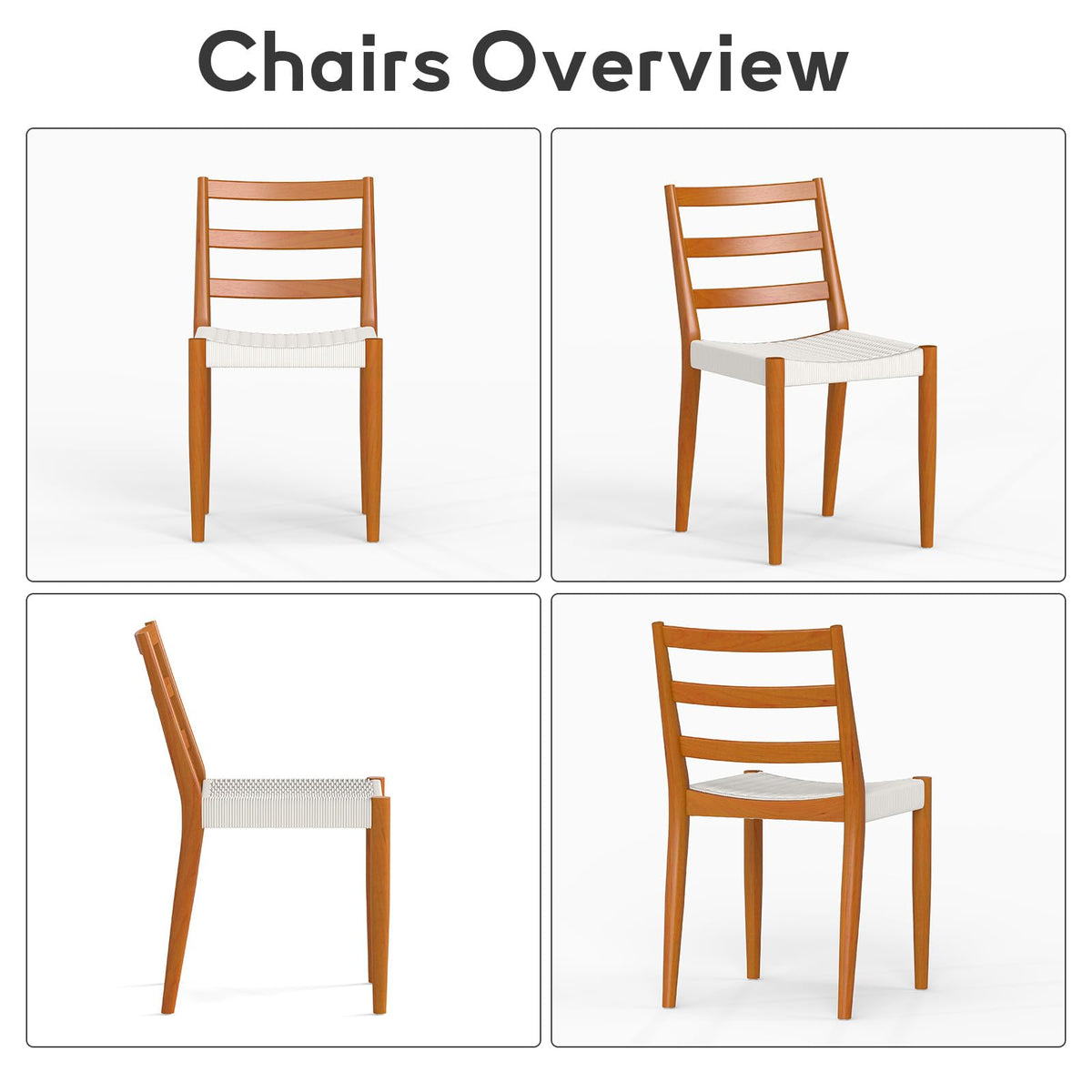 Bonzy Home Wood Rattan Armless Dining Chairs Set of 6, Brown&Beige