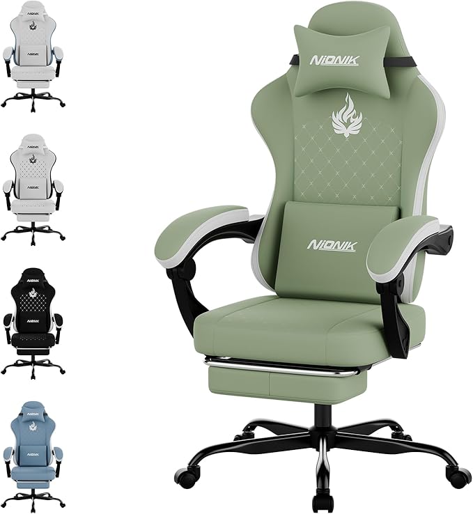 Ergonomic Gaming Chair with Footrest & Massage Lumbar Support